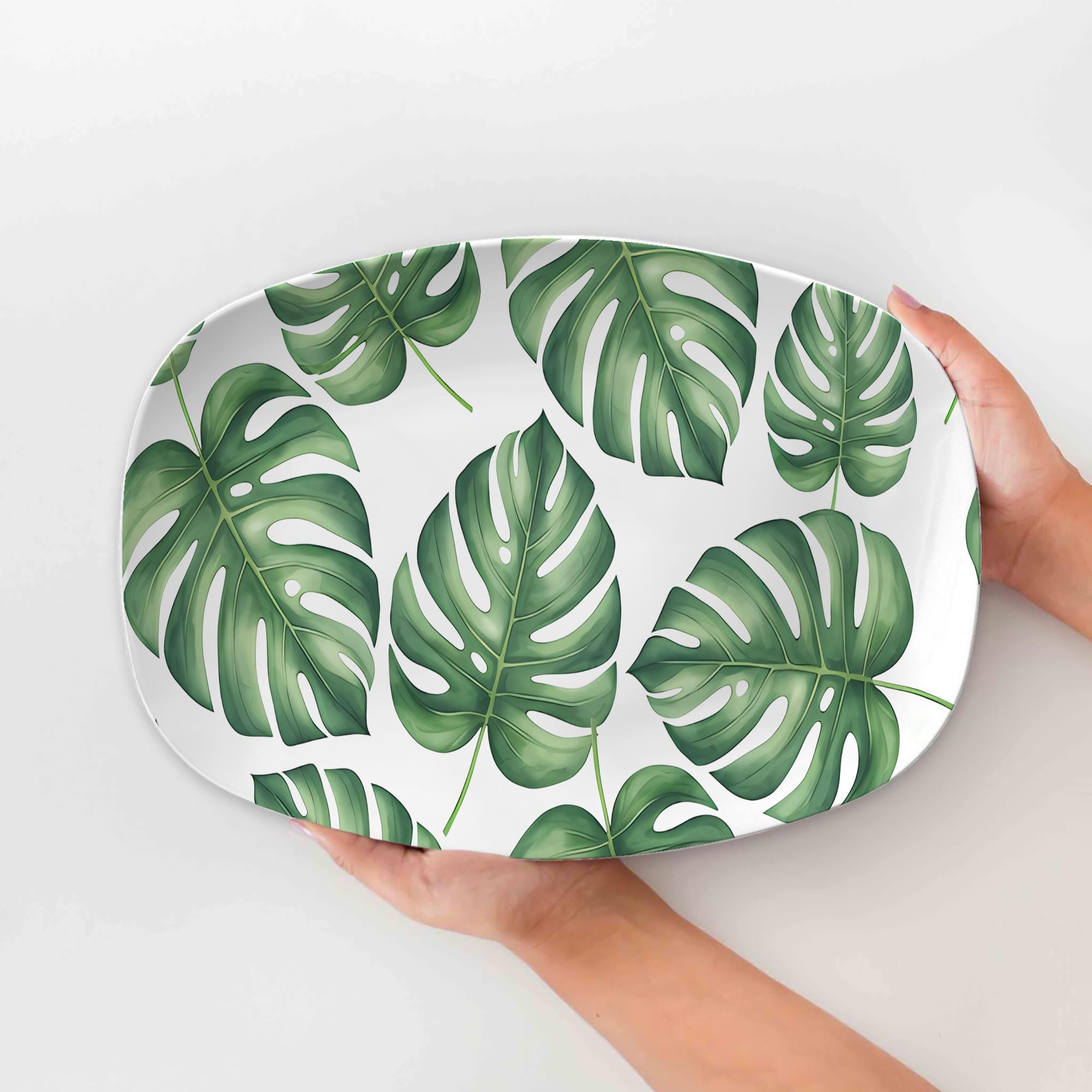 Monstera Leaf Platter, Tropical Decor Plate, Jungle Theme Tray, Botanical Serving Dish, Green Leaf Centerpiece, Housewarming Gift