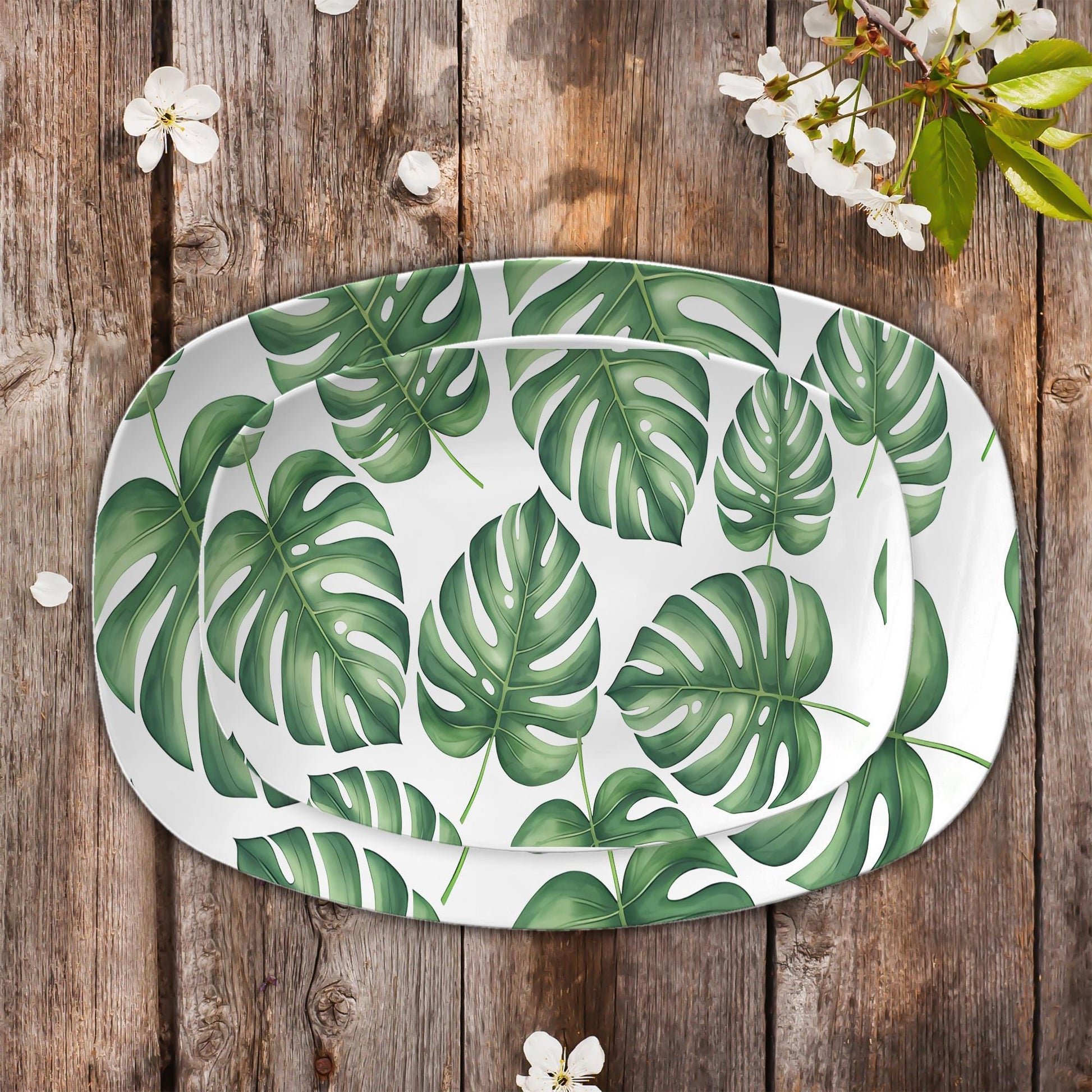 Monstera Leaf Platter, Tropical Decor Plate, Jungle Theme Tray, Botanical Serving Dish, Green Leaf Centerpiece, Housewarming Gift