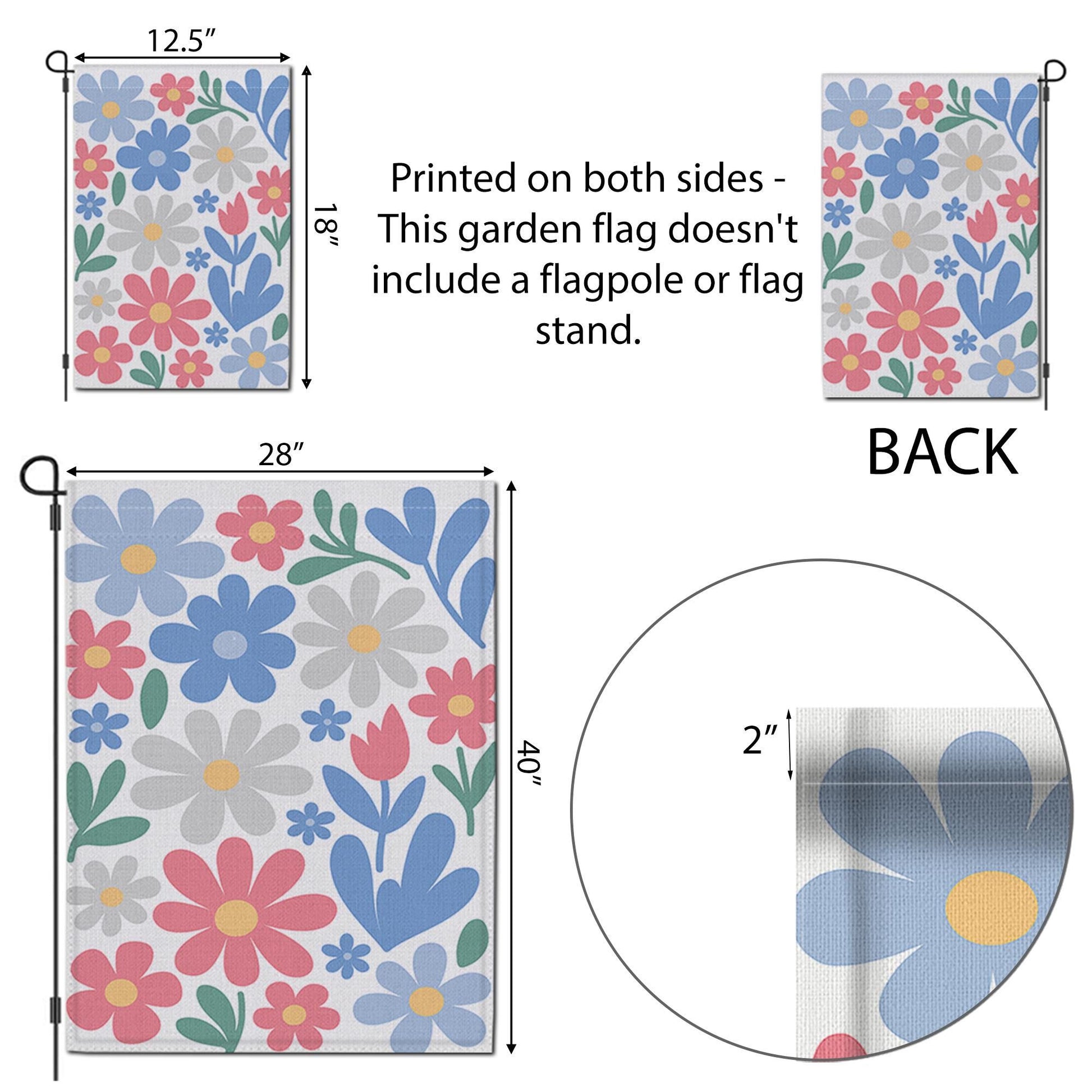 Pastel Floral Garden Flag – Cute Spring Yard Decor with Colorful Flowers, Outdoor Flag for Garden, Porch or Patio Decoration