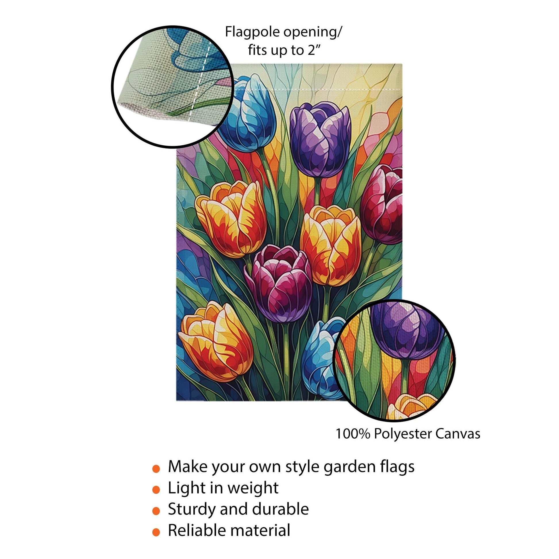 Colorful Tulip Garden Flag, Stained Glass STYLE ART Floral Yard Flag, Spring Summer Outdoor Decor, Bright Flower House Banner, Yard Art Flag