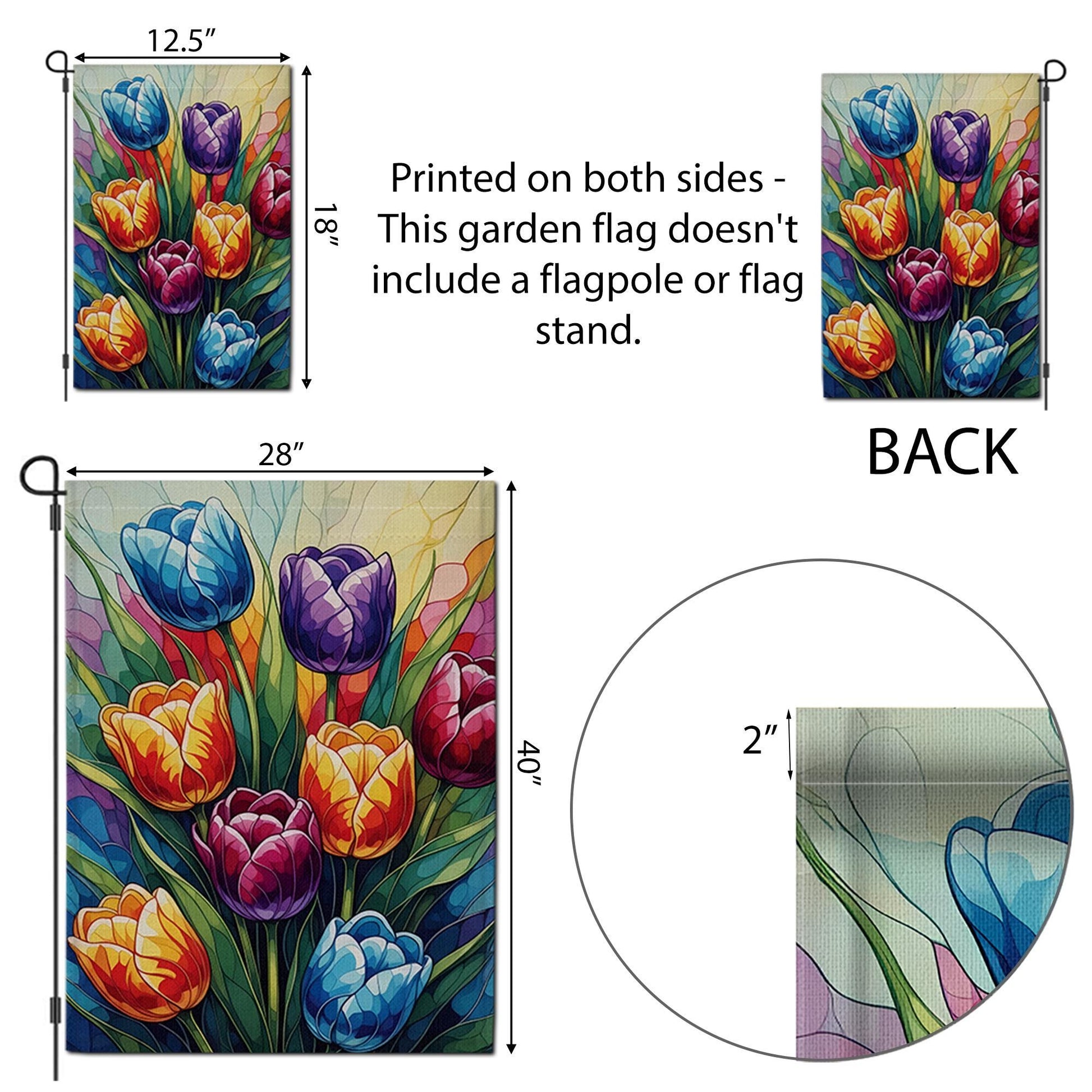 Colorful Tulip Garden Flag, Stained Glass STYLE ART Floral Yard Flag, Spring Summer Outdoor Decor, Bright Flower House Banner, Yard Art Flag