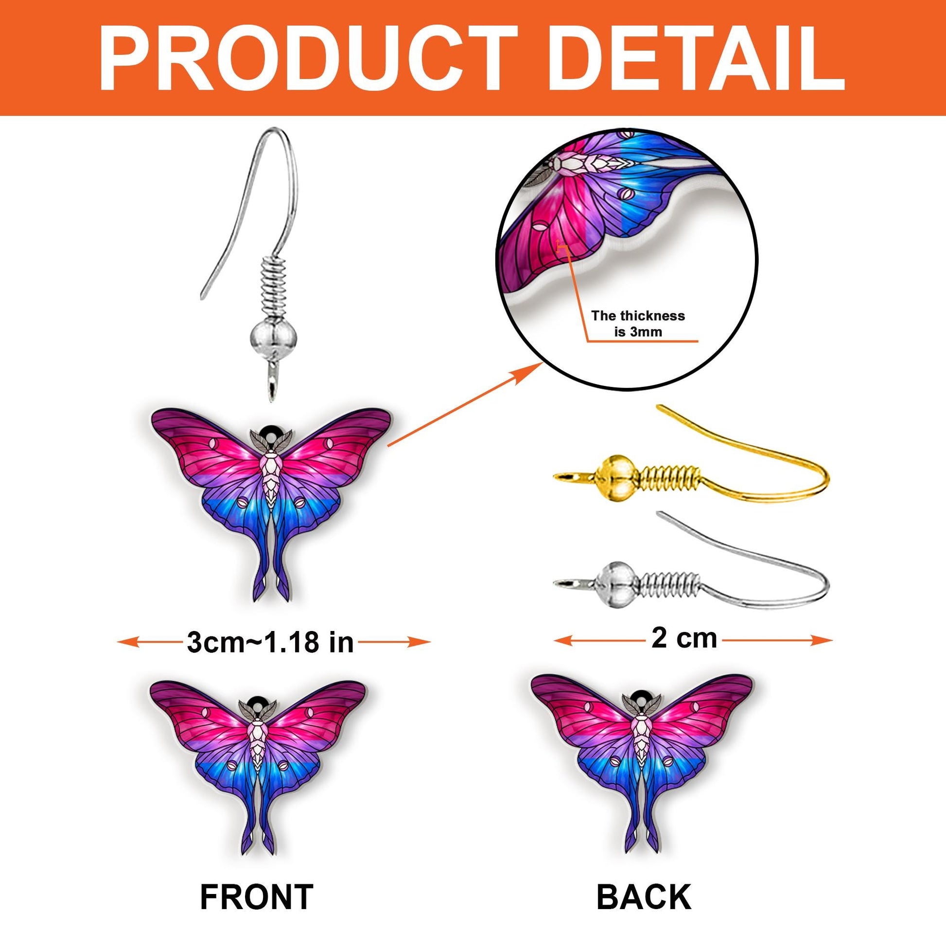 Bisexual Pride Moth Earrings – Holographic Pink Purple Blue Butterfly Jewelry – Cute LGBTQ+ Statement Gift