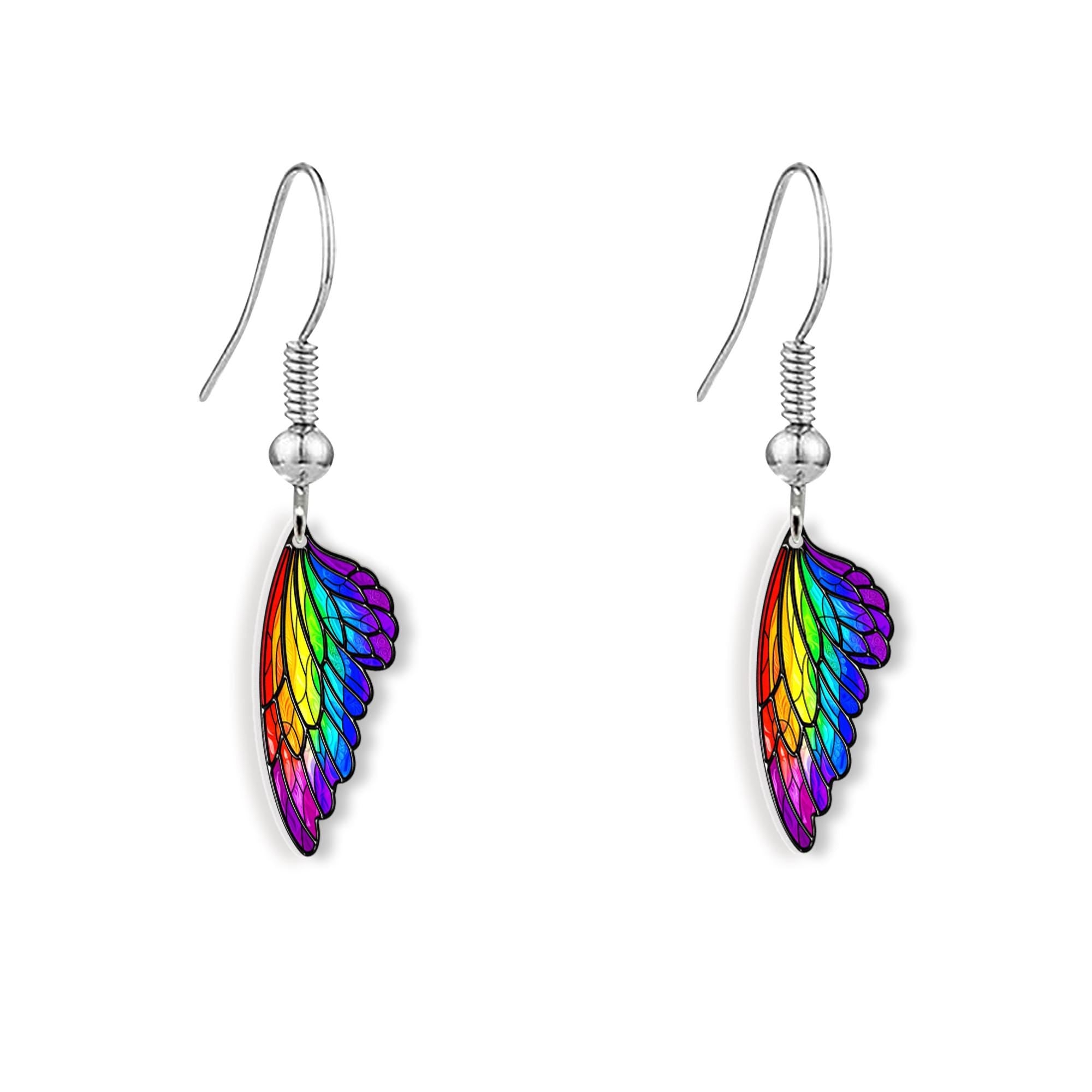 Rainbow Fairy Wing Earrings – Pride Month LGBTQ+ Jewelry – Colorful Magical Wings Gift for Queer Friends, Allies & Festival Looks