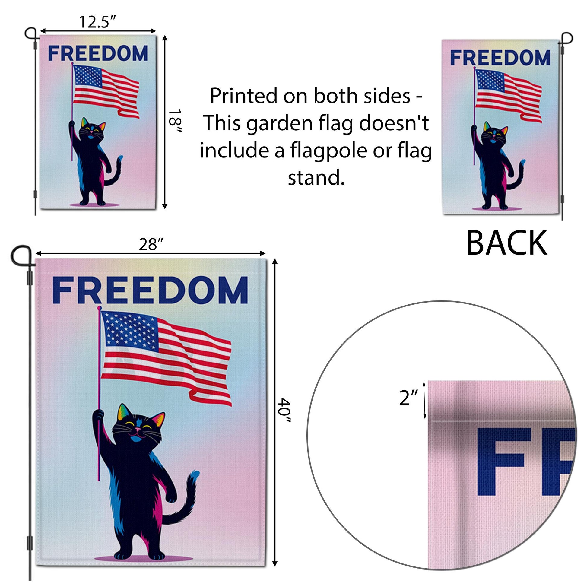 Patriotic Cat Garden Flag – Black Cat Holding USA Flag with “FREEDOM” Text – 4th of July Yard Decor – Funny Independence Day Gift, Cat Mom