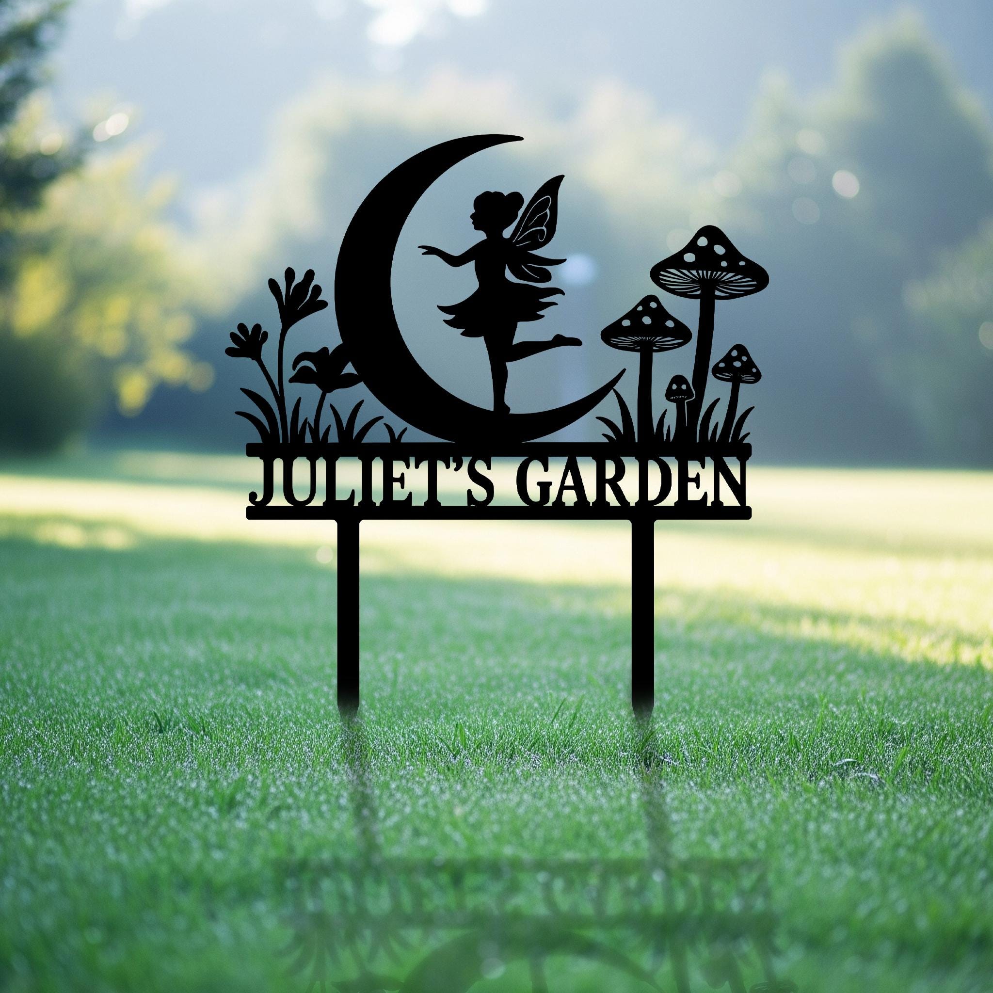 Personalized Fairy Garden Metal Sign - Custom Name Yard Decor - Outdoor Garden Art - Whimsical Fairy Silhouette - Unique Gift for Homeowners