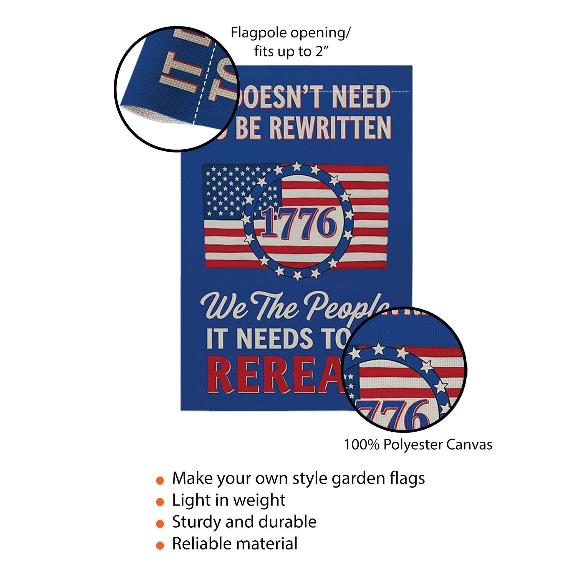 1776 Patriotic Garden Flag – “It Doesn’t Need to Be Rewritten” – We The People Yard Decor – USA Constitution Outdoor Banner, July 4th Decor