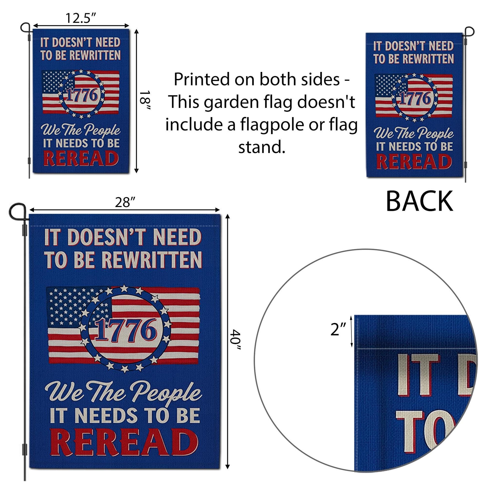 1776 Patriotic Garden Flag – “It Doesn’t Need to Be Rewritten” – We The People Yard Decor – USA Constitution Outdoor Banner, July 4th Decor
