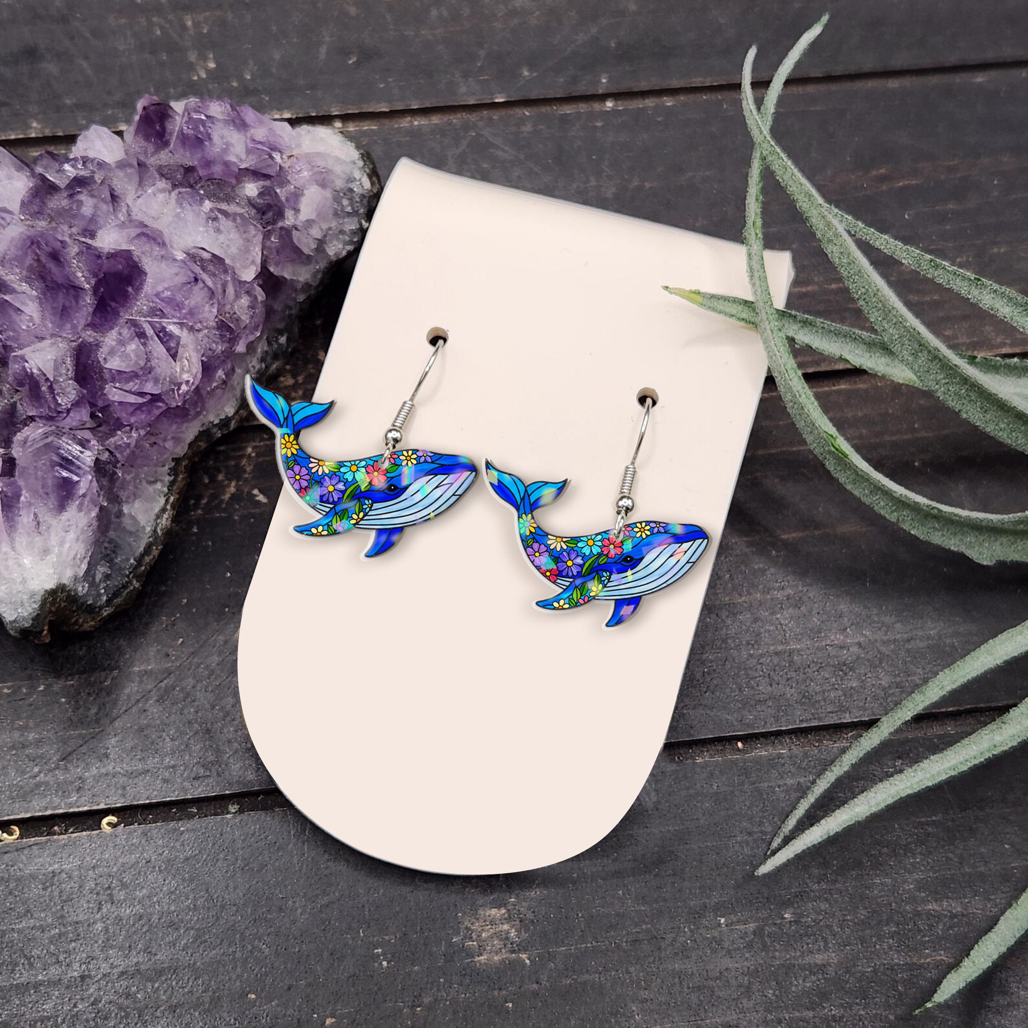 Floral Blue Whale Earrings – Ocean-Inspired Cute Sea Animal Jewelry – Nautical Nature Gift for Marine Life & Beach Lovers