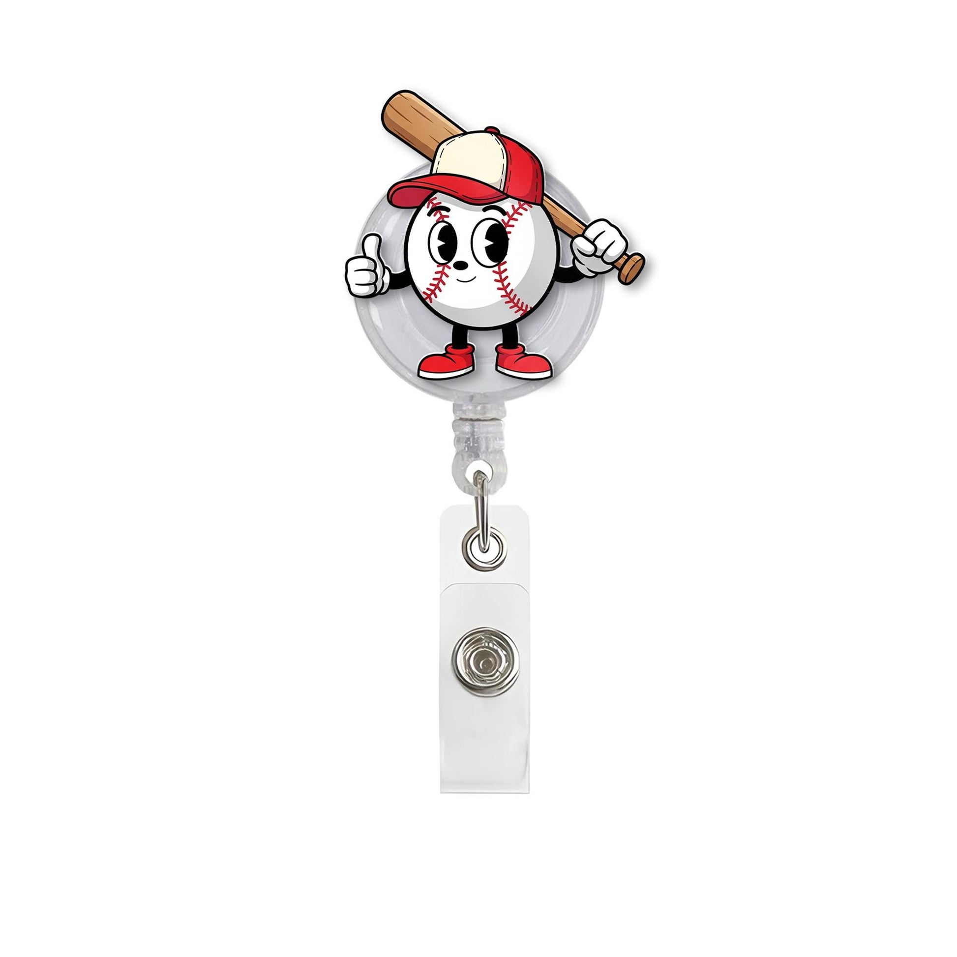 Cute Baseball Character Badge Reel, Retractable ID Holder for Nurse, Teacher, Office Staff, Fun Sports Theme Work Accessory, Baseball Fan