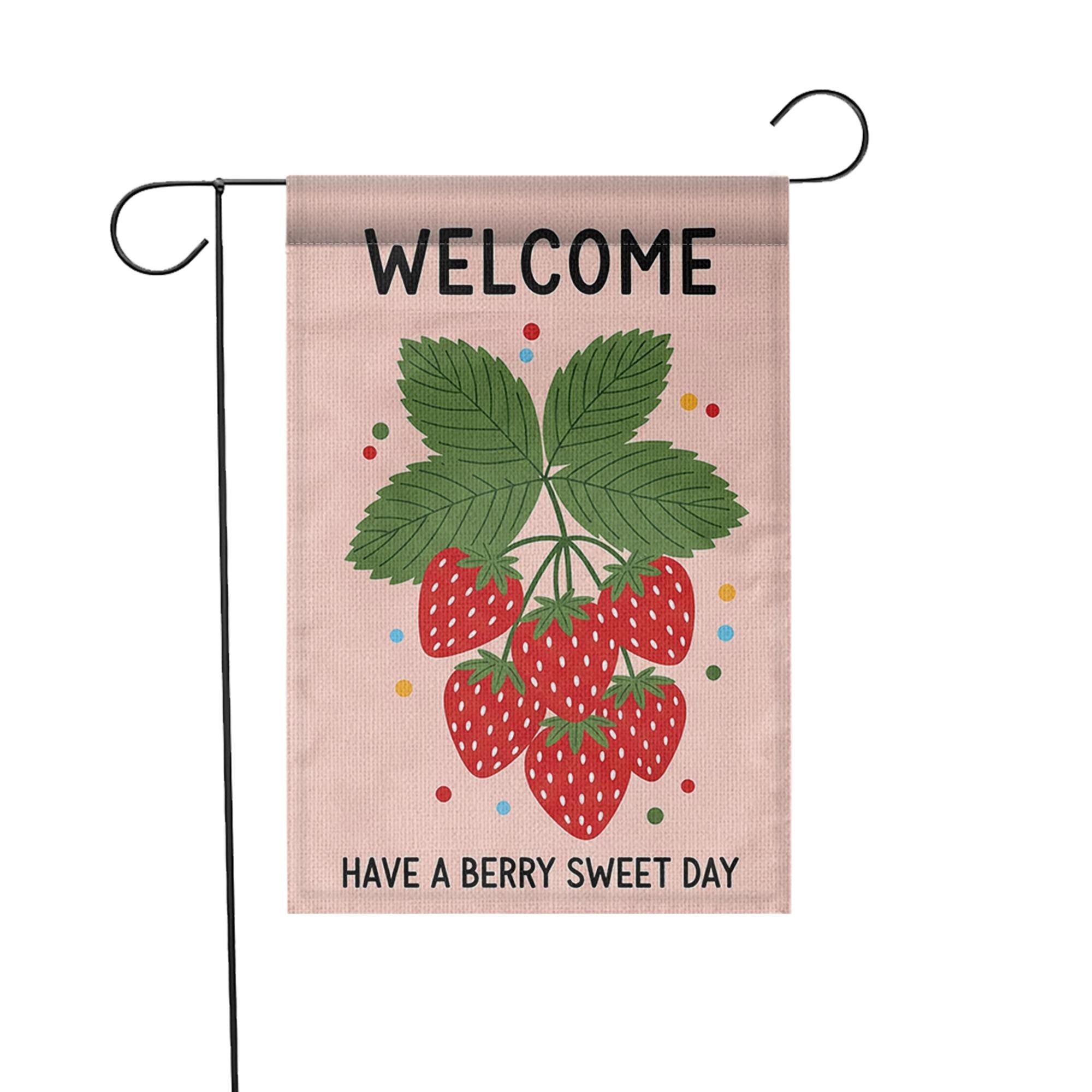 Welcome Strawberry Garden Flag, Summer Outdoor Decor, Cute Yard Banner, Berry Sweet Sign, Seasonal Garden Decoration