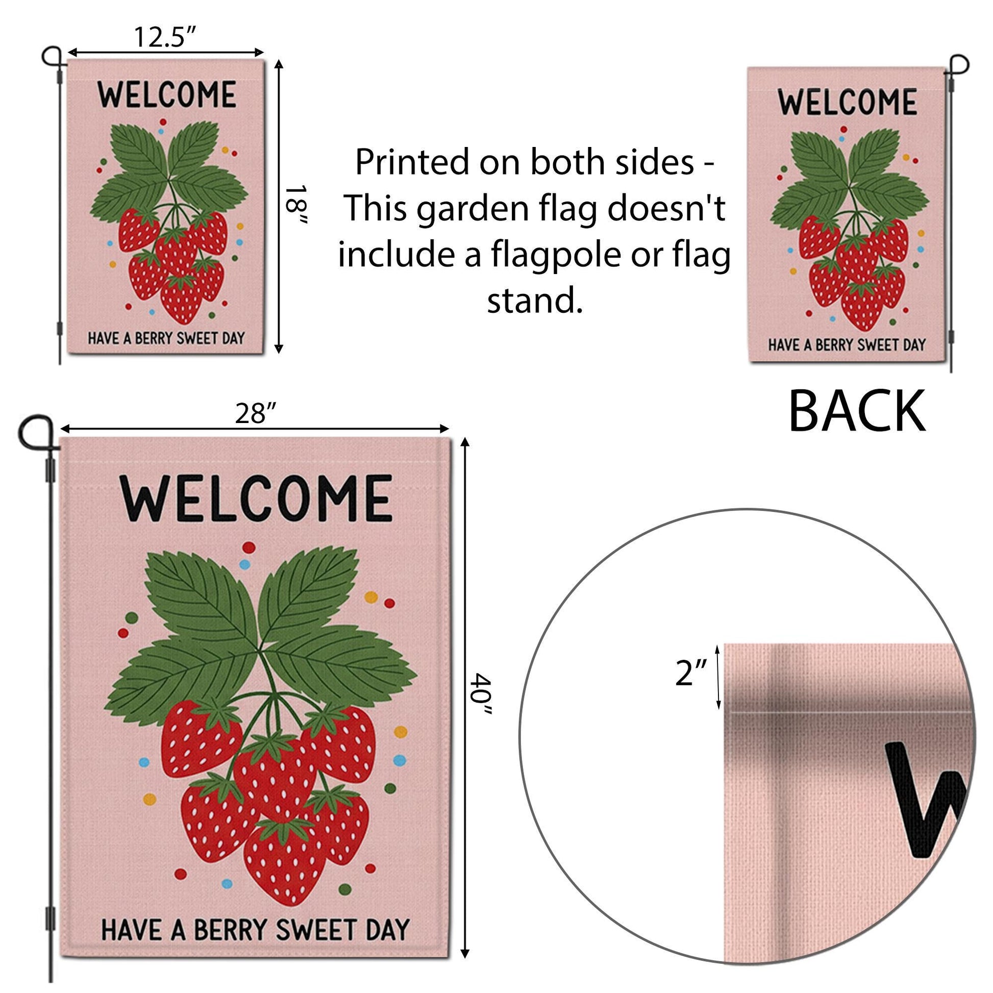 Welcome Strawberry Garden Flag, Summer Outdoor Decor, Cute Yard Banner, Berry Sweet Sign, Seasonal Garden Decoration