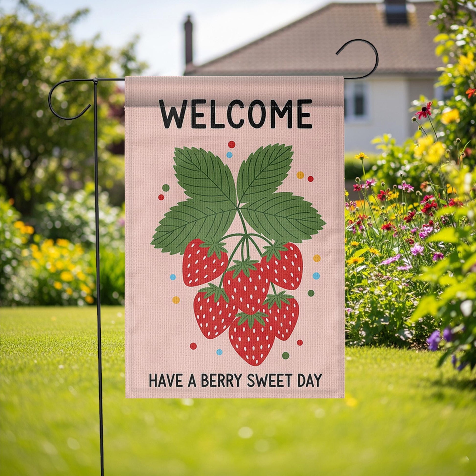 Welcome Strawberry Garden Flag, Summer Outdoor Decor, Cute Yard Banner, Berry Sweet Sign, Seasonal Garden Decoration