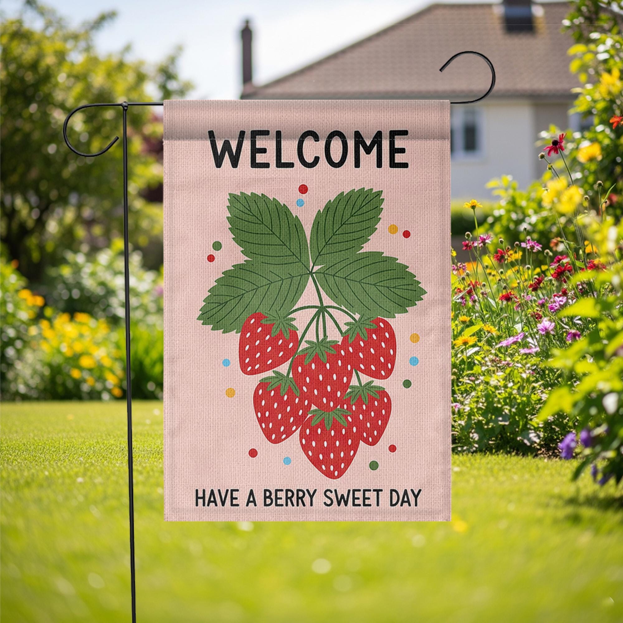 Welcome Strawberry Garden Flag, Summer Outdoor Decor, Cute Yard Banner, Berry Sweet Sign, Seasonal Garden Decoration