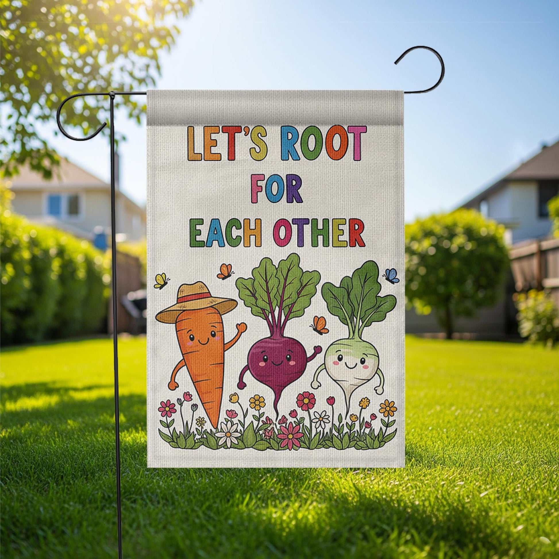 Let's Root for Each Other Garden Flag, Cute Vegetable Yard Sign, Uplifting Outdoor Decor, Funny Garden Banner, Wholesome Flag