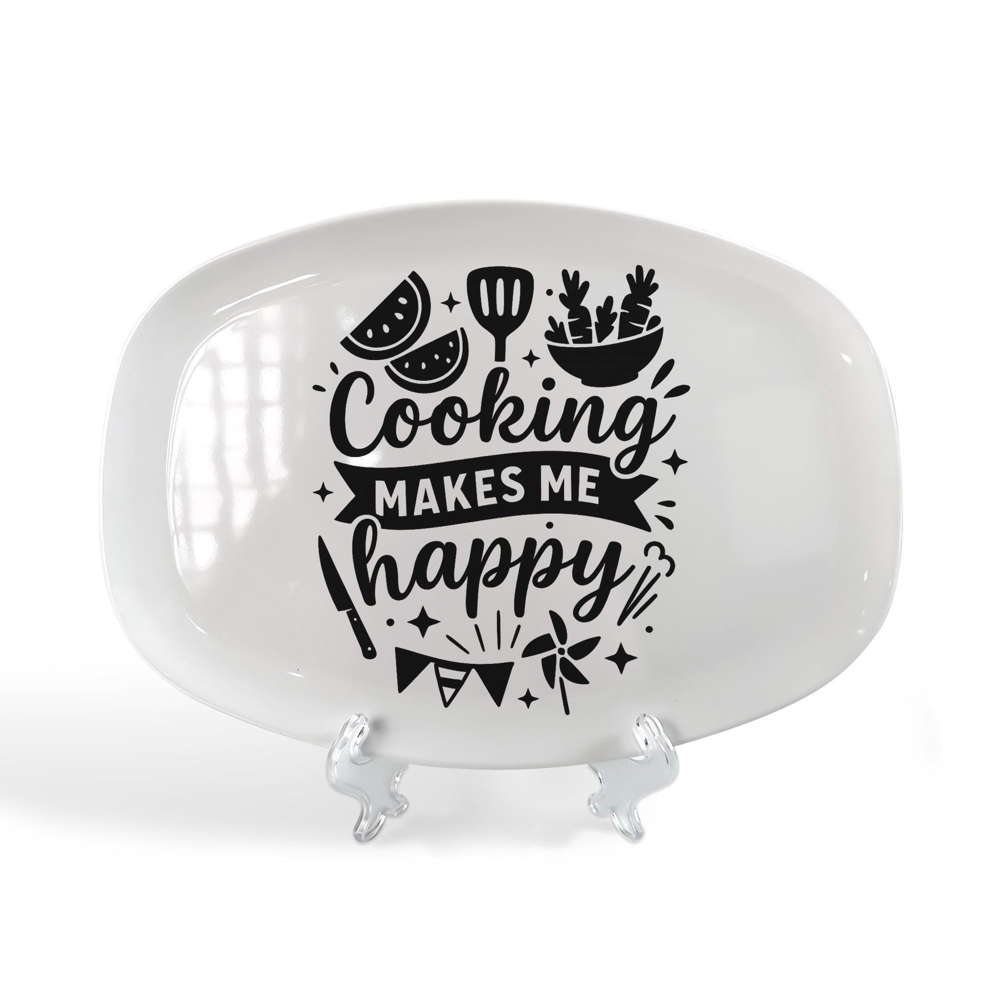 Cooking Makes Me Happy Platter – Funny Kitchen Serveware Tray, Gift for Chefs, Cooks & Food Lovers – Decorative Melamine Plate