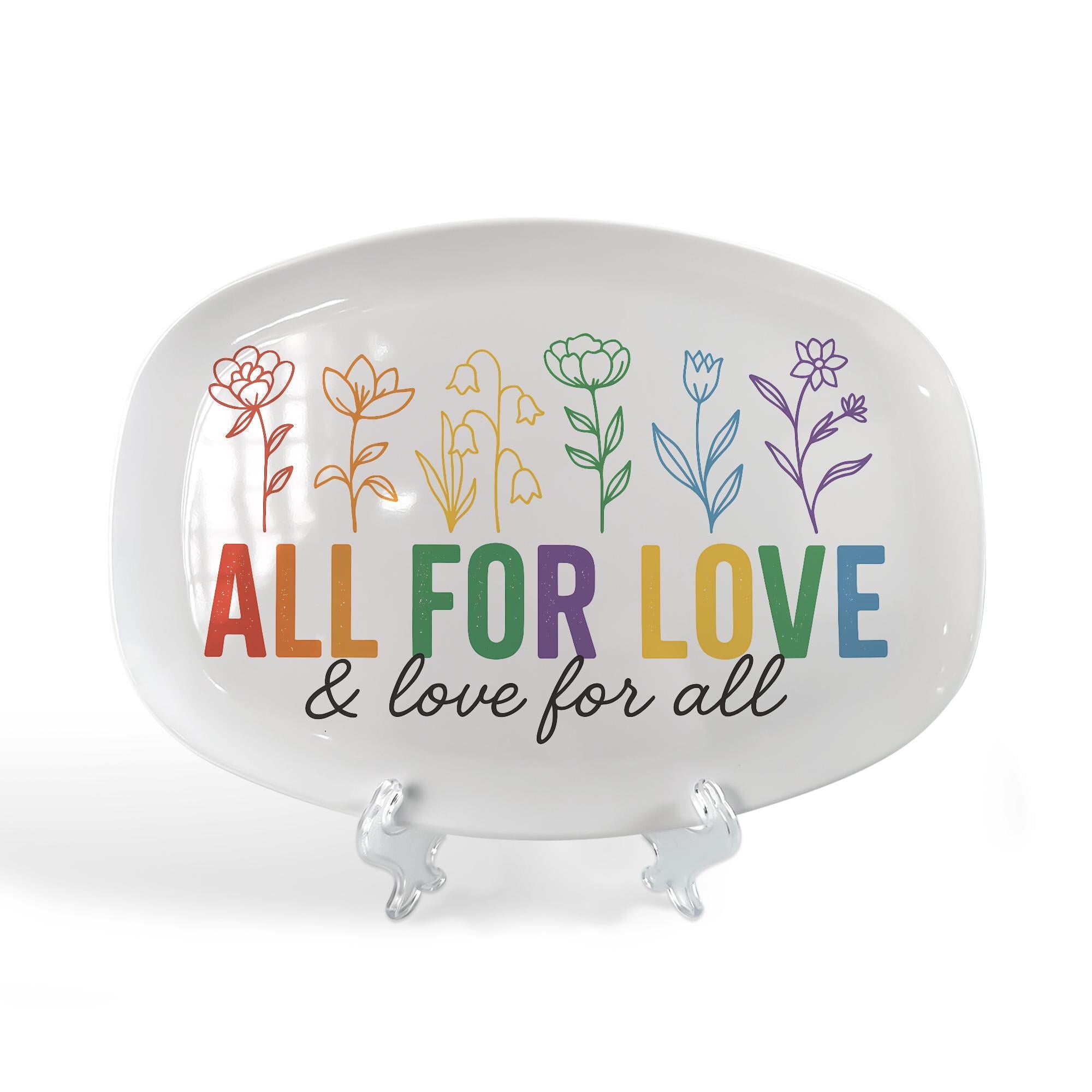 All for Love and Love for All Platter – LGBT Pride Rainbow Serving Tray – Inclusive Wedding or Celebration Dish for Equality & Love
