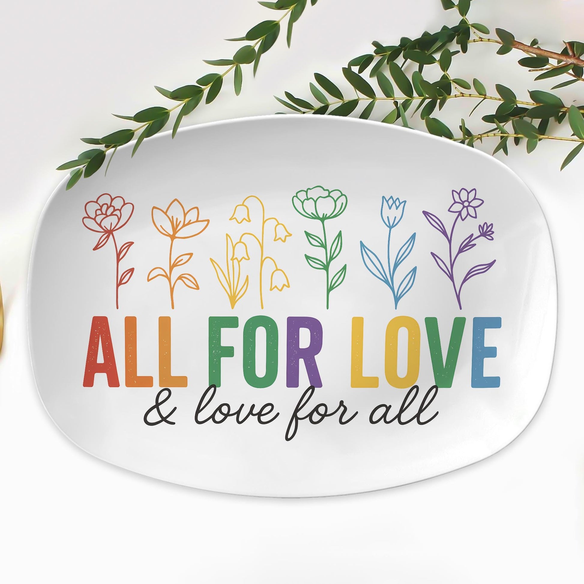 All for Love and Love for All Platter – LGBT Pride Rainbow Serving Tray – Inclusive Wedding or Celebration Dish for Equality & Love