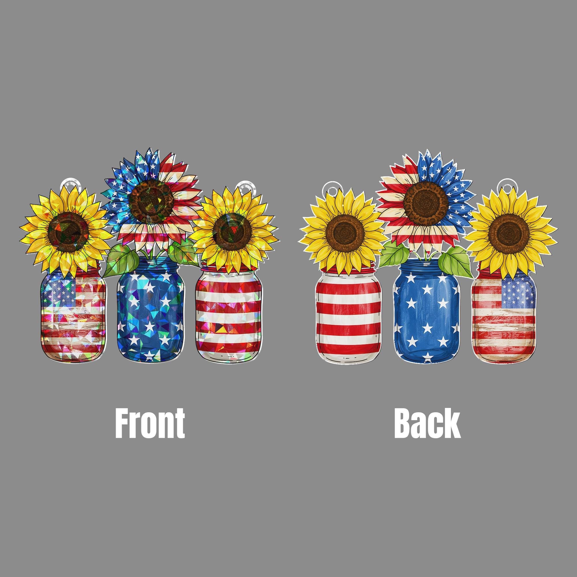 Patriotic Sunflower Mason Jar Acrylic Window Hanging, American Flag Decor, 4th of July, Memorial Day Gift, USA Pride Ornament