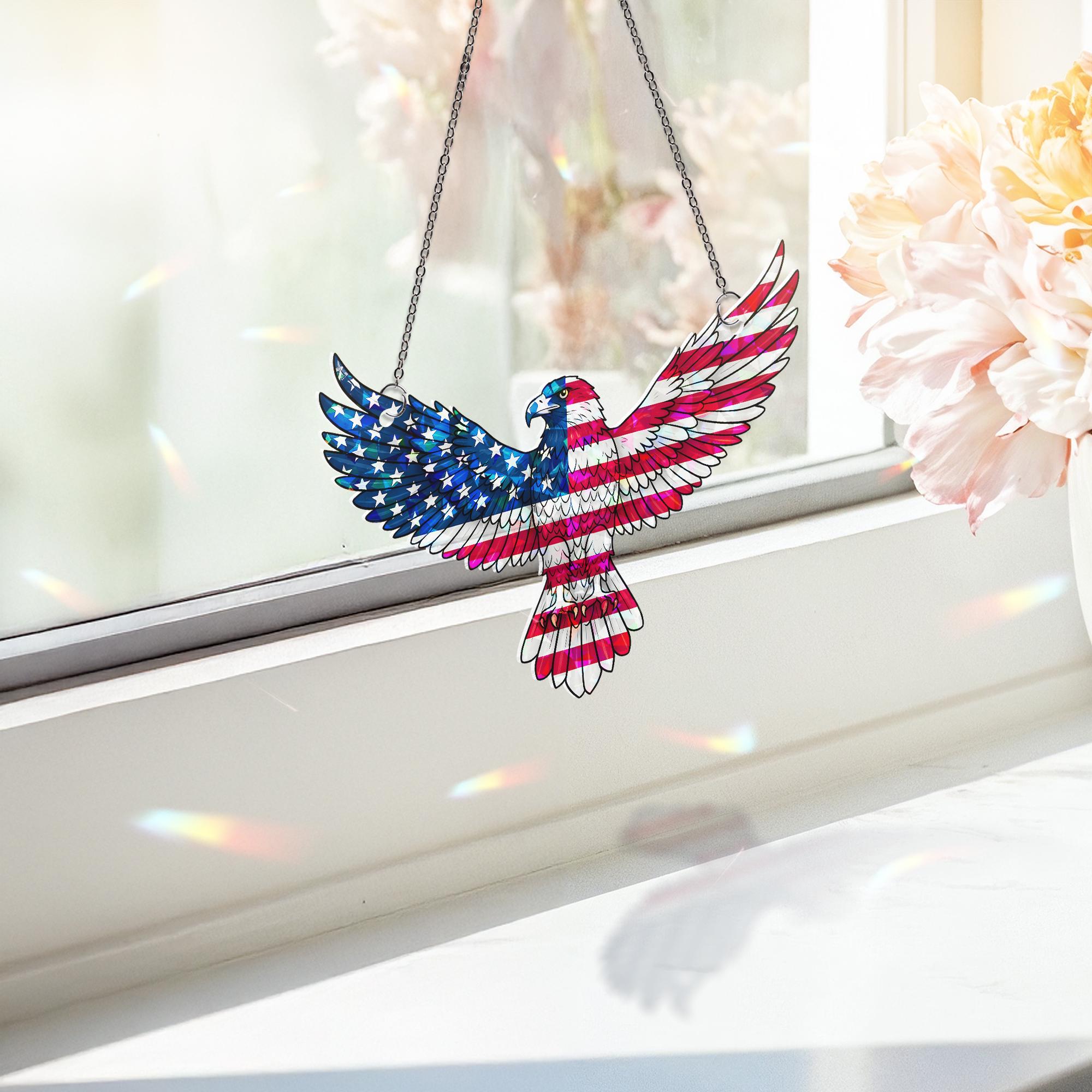 American Flag Eagle Acrylic Window Hanging, Patriotic USA Bird Ornament, 4th of July Home Decor, Eagle Lover Decor