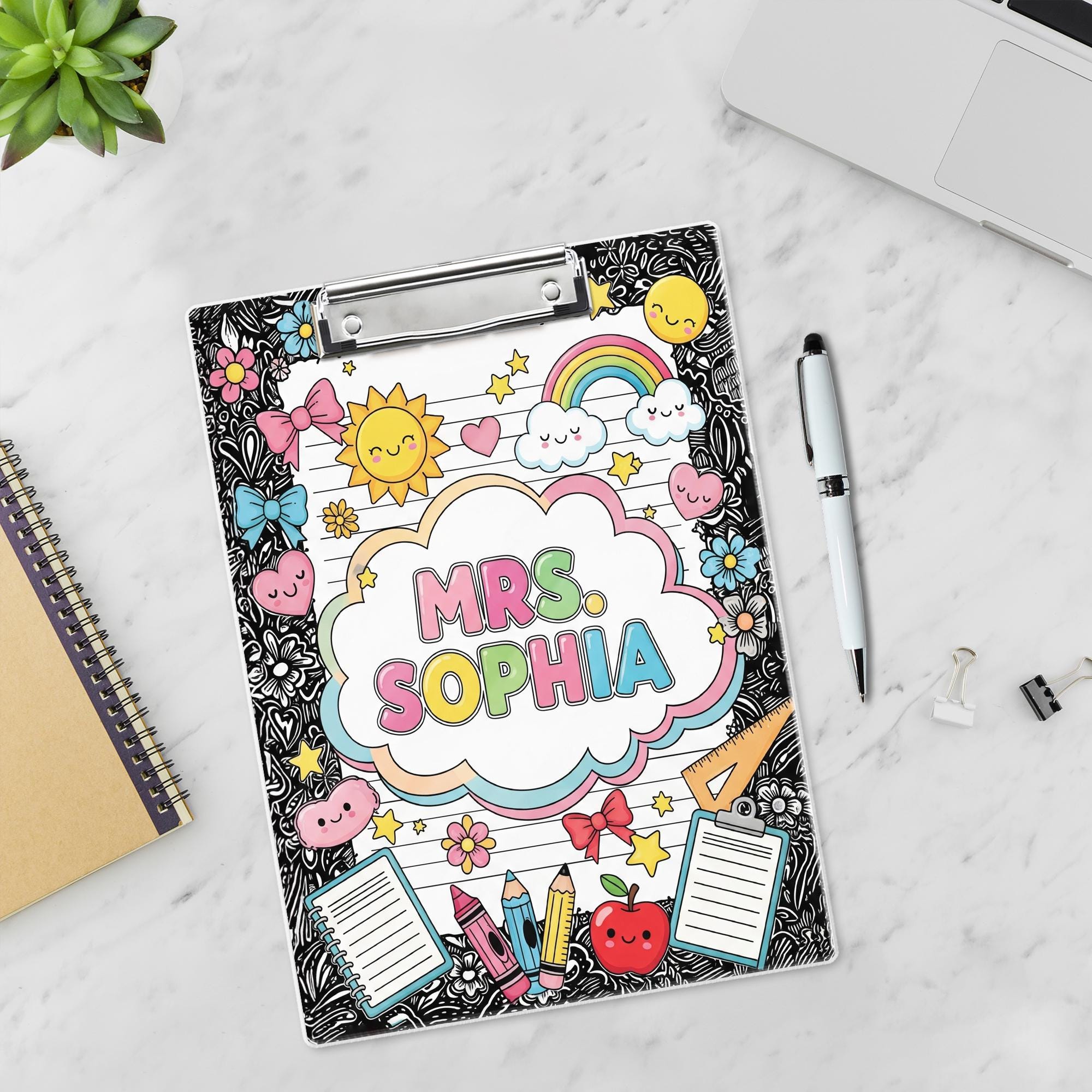 Personalized Teacher Clipboard, Cute Rainbow Name Clipboard, Custom Back to School Gift, Classroom Supplies for Teachers