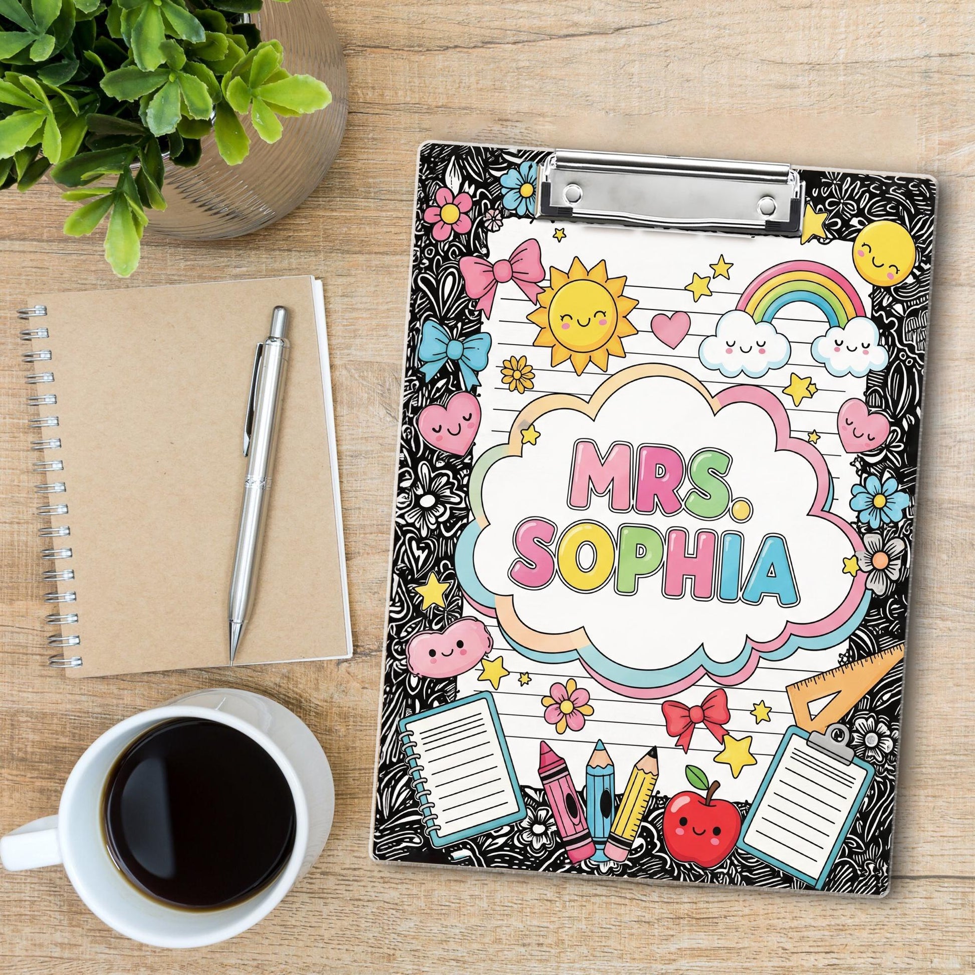Personalized Teacher Clipboard, Cute Rainbow Name Clipboard, Custom Back to School Gift, Classroom Supplies for Teachers
