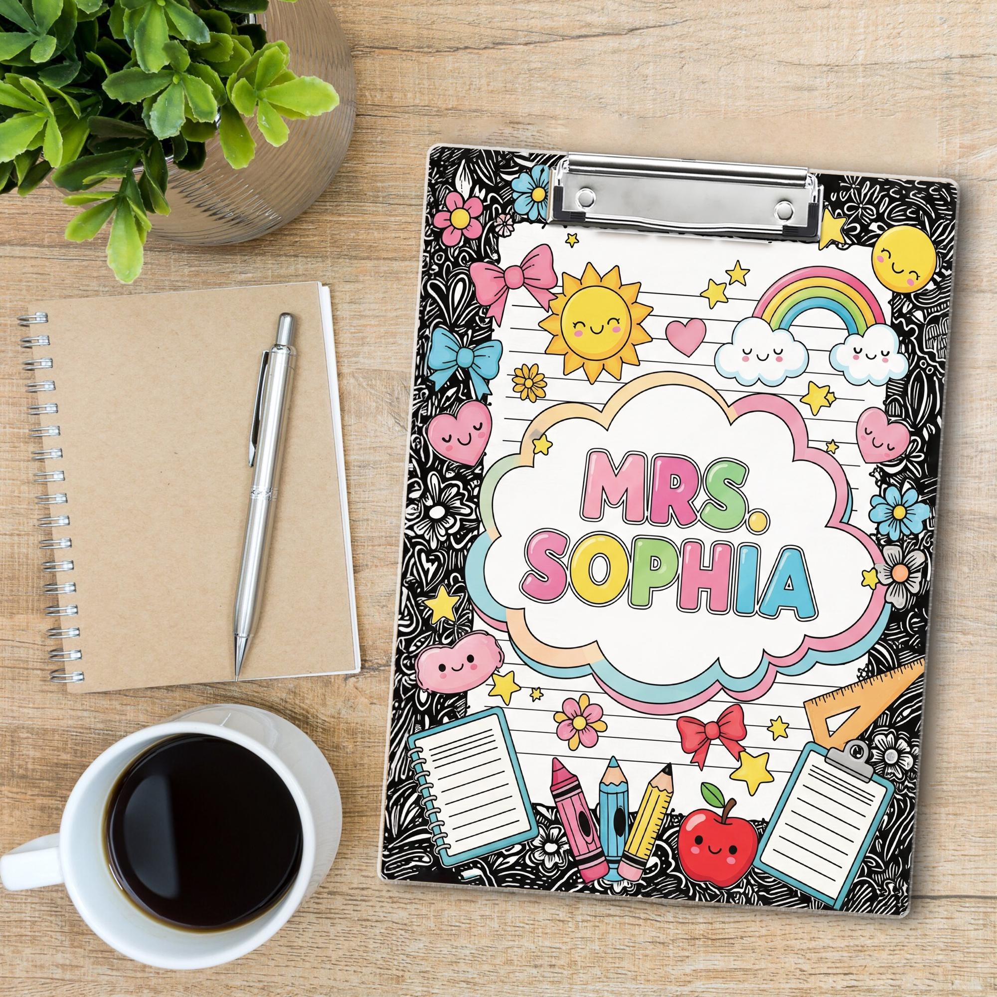 Personalized Teacher Clipboard, Cute Rainbow Name Clipboard, Custom Back to School Gift, Classroom Supplies for Teachers