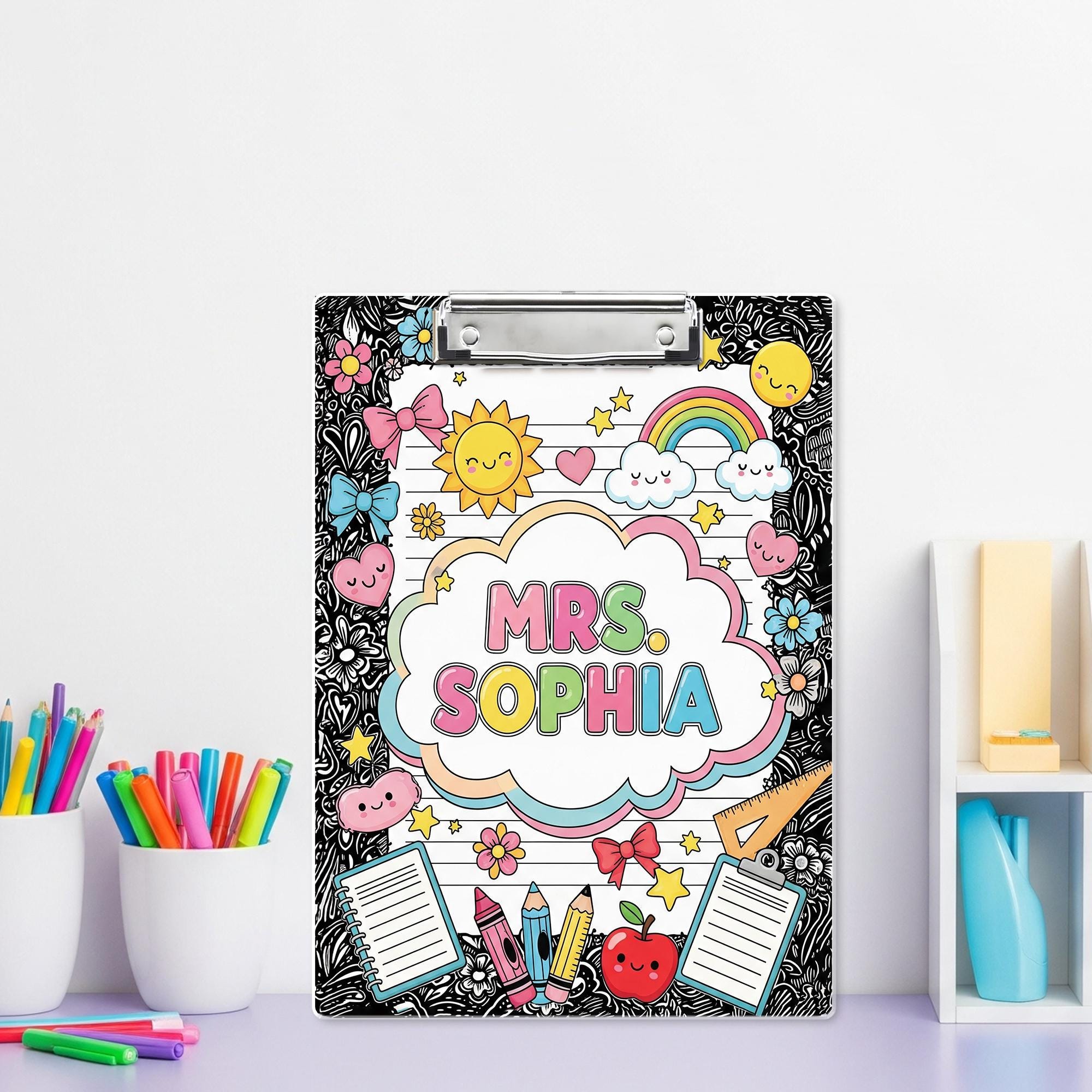 Personalized Teacher Clipboard, Cute Rainbow Name Clipboard, Custom Back to School Gift, Classroom Supplies for Teachers