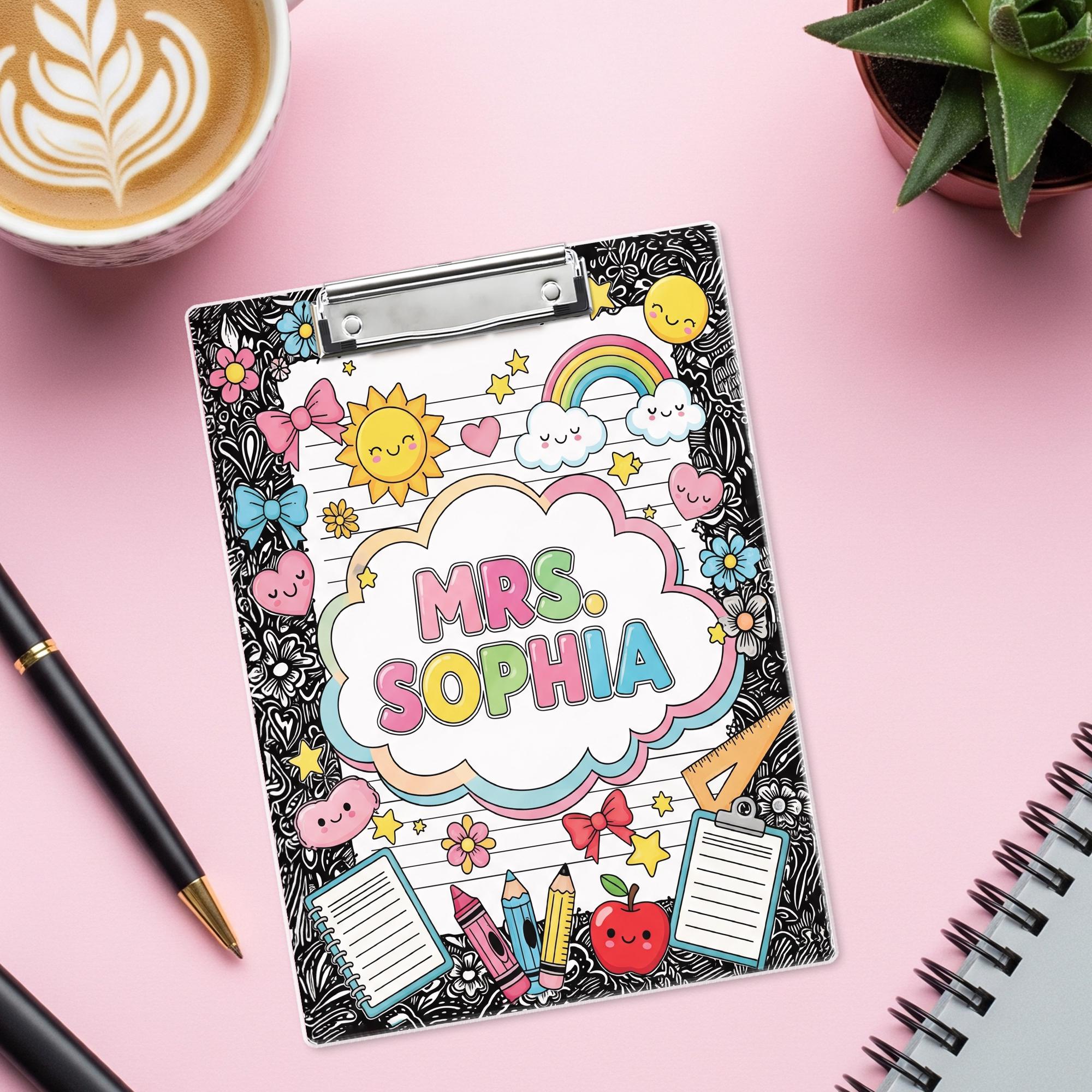 Personalized Teacher Clipboard, Cute Rainbow Name Clipboard, Custom Back to School Gift, Classroom Supplies for Teachers