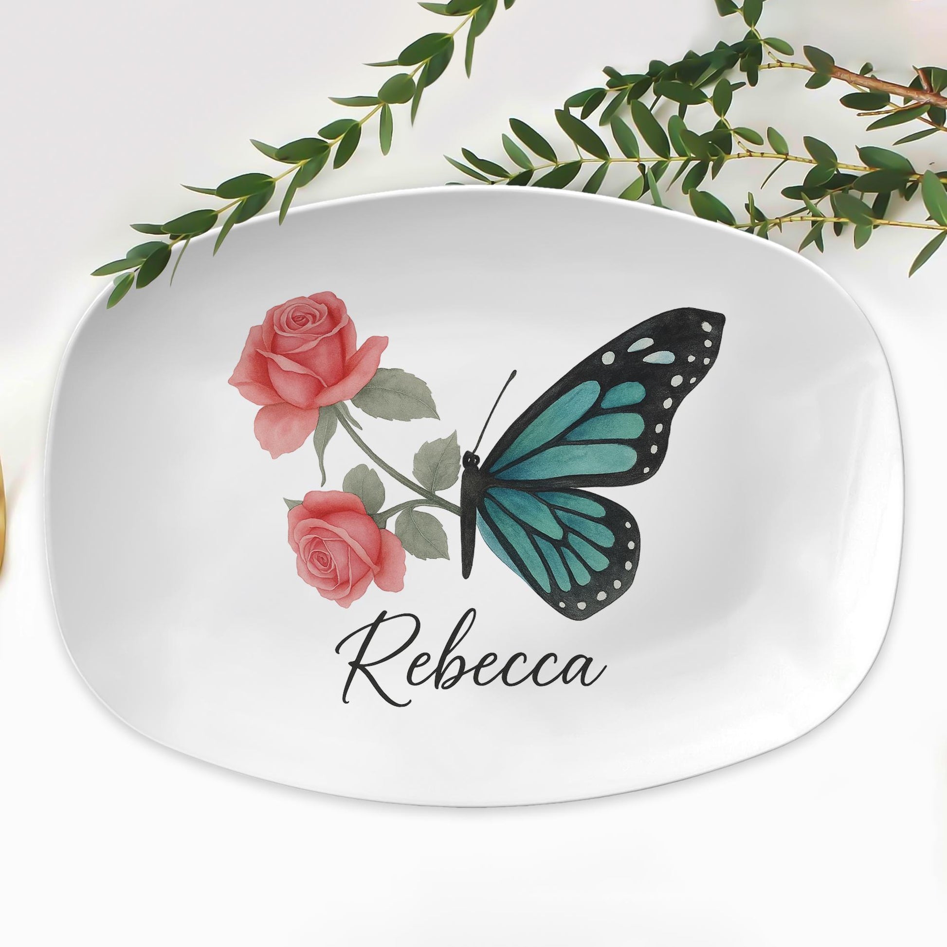 Personalized Butterfly with Rose – Custom Name Floral Gift – Memorial or Romantic Keepsake for Her, Garden Decor, Anniversary or Birthday