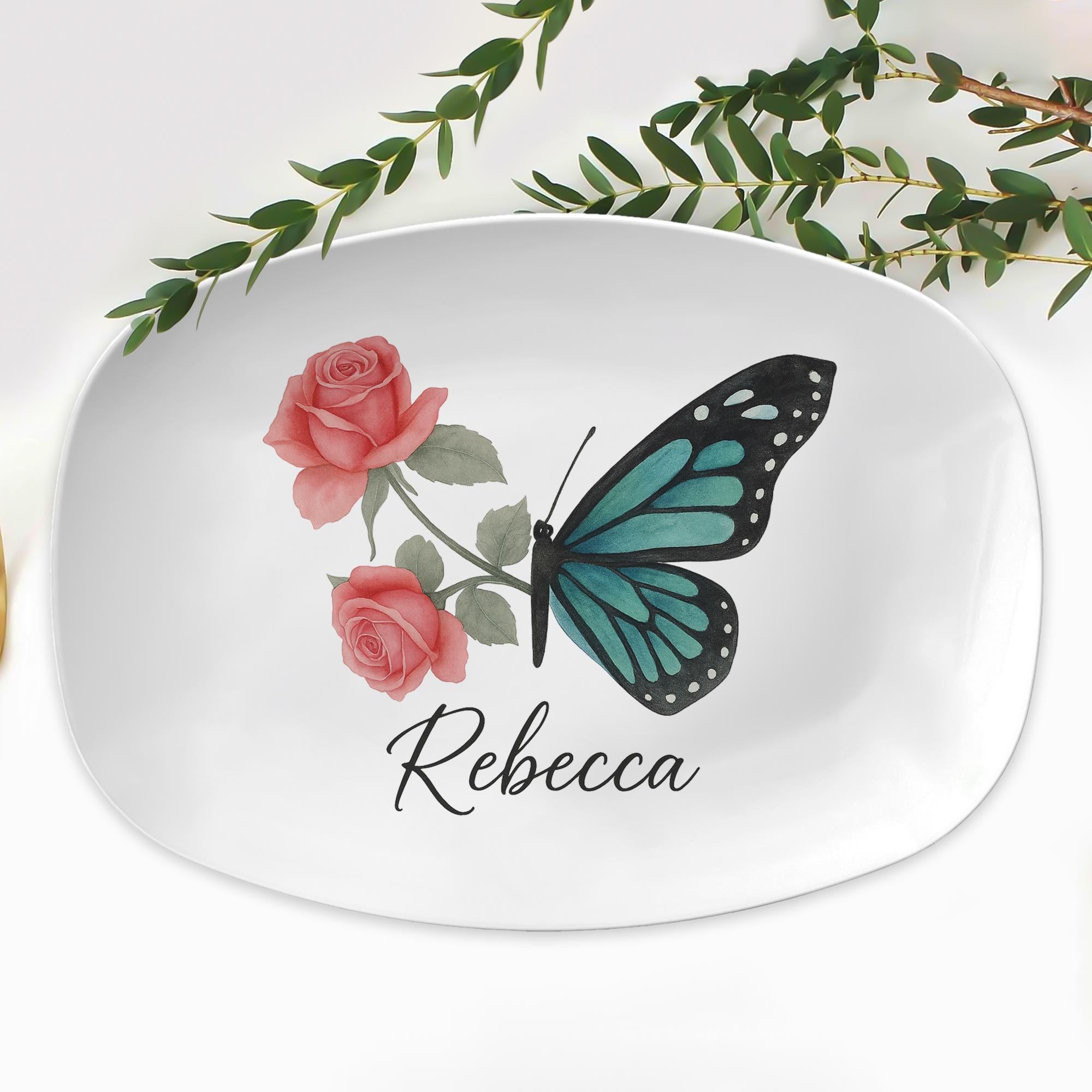 Personalized Butterfly with Rose – Custom Name Floral Gift – Memorial or Romantic Keepsake for Her, Garden Decor, Anniversary or Birthday