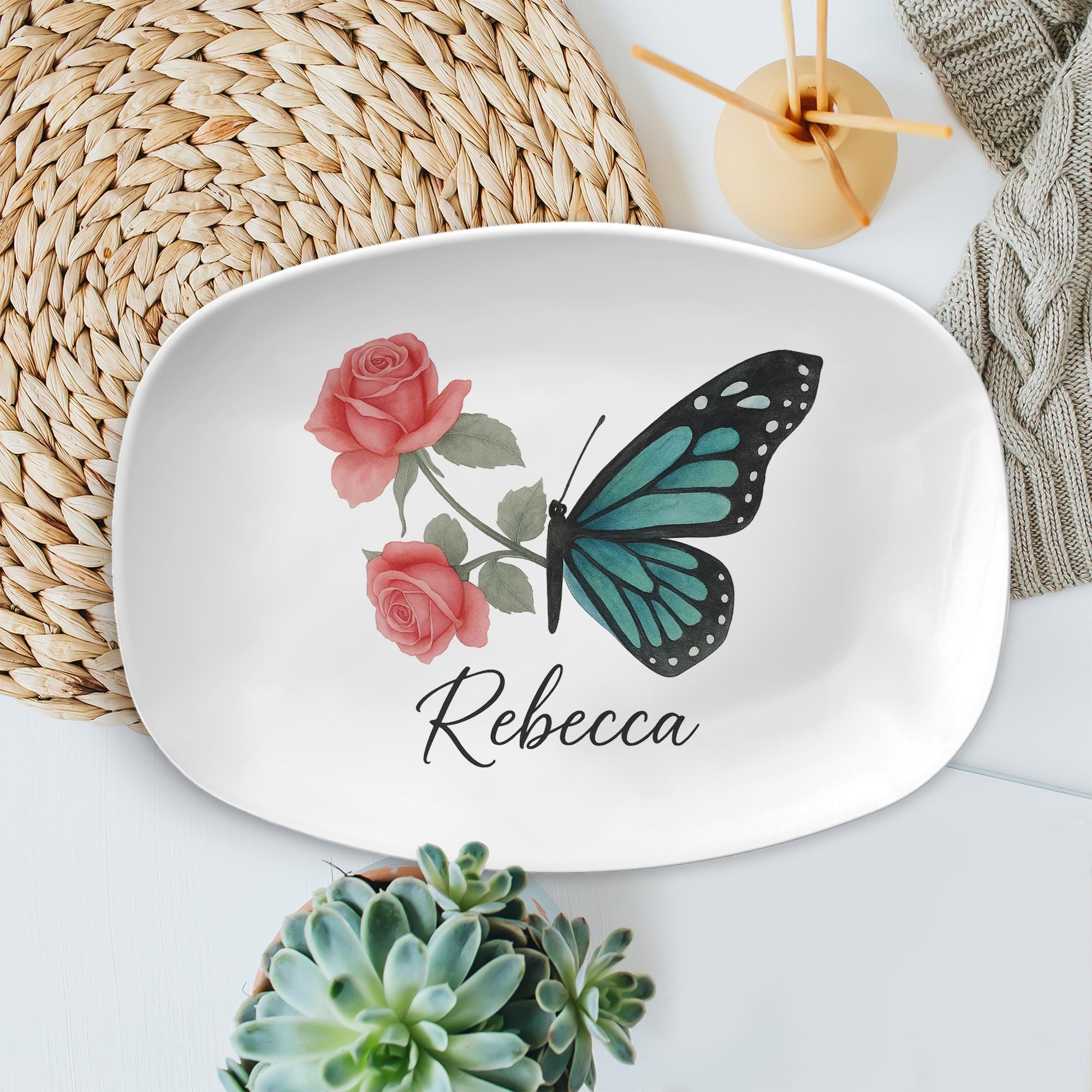 Personalized Butterfly with Rose – Custom Name Floral Gift – Memorial or Romantic Keepsake for Her, Garden Decor, Anniversary or Birthday
