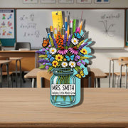 Personalized Teacher Desk Decor | Floral Jar Name Pencil Holder | Custom Classroom Gift for Teacher Appreciation or Back To School Gift
