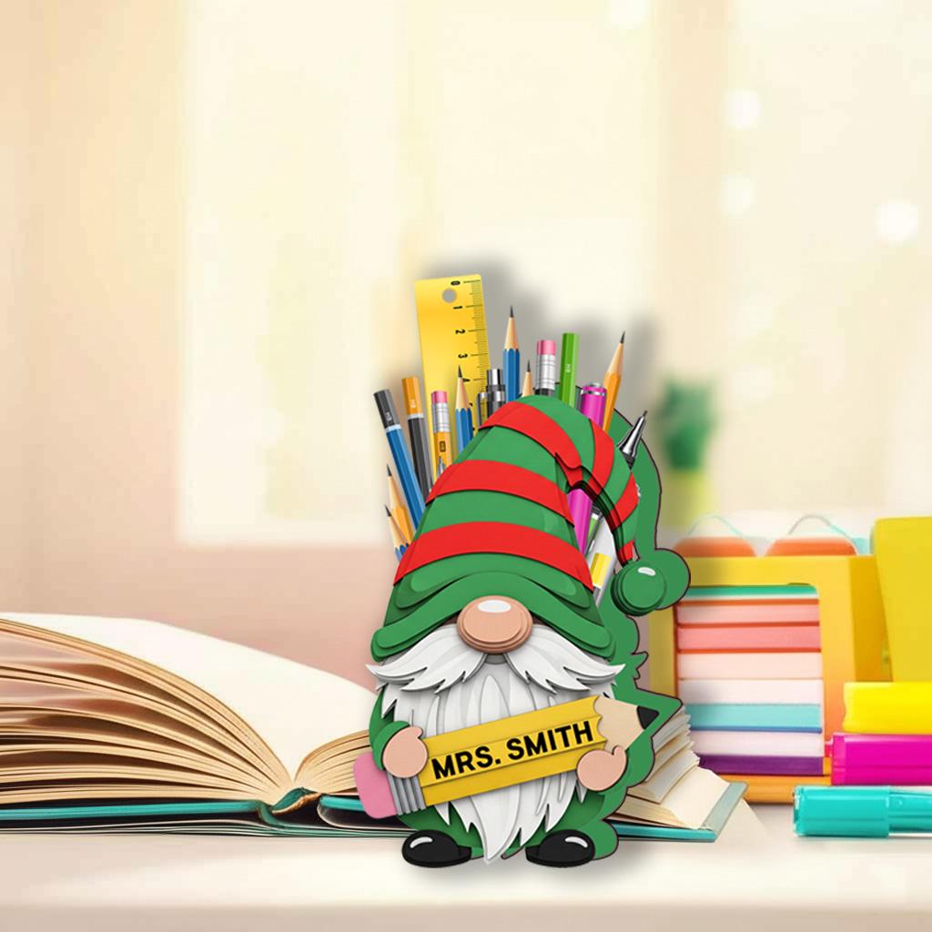 Personalized Teacher Gnome Pencil Holder| Custom Classroom Decor | Back to School or Holiday Gift for Teachers | Cute Pencil Holder Display
