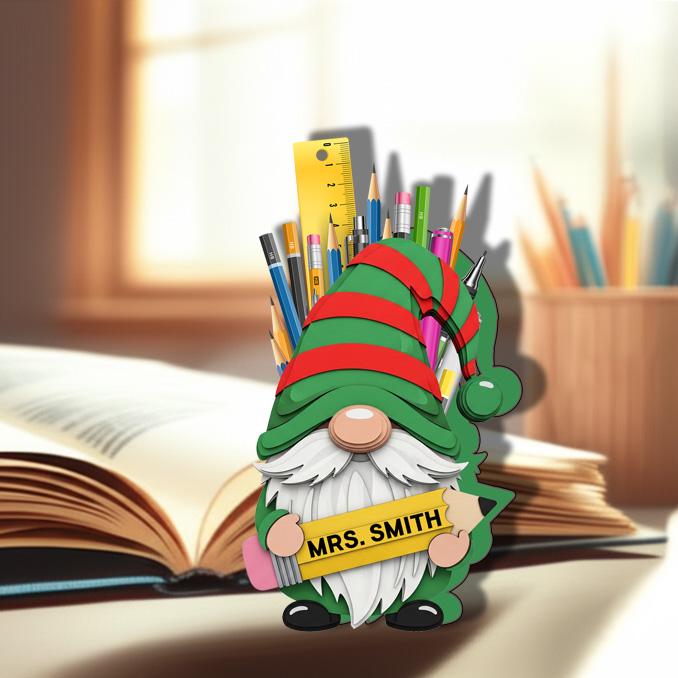 Personalized Teacher Gnome Pencil Holder| Custom Classroom Decor | Back to School or Holiday Gift for Teachers | Cute Pencil Holder Display