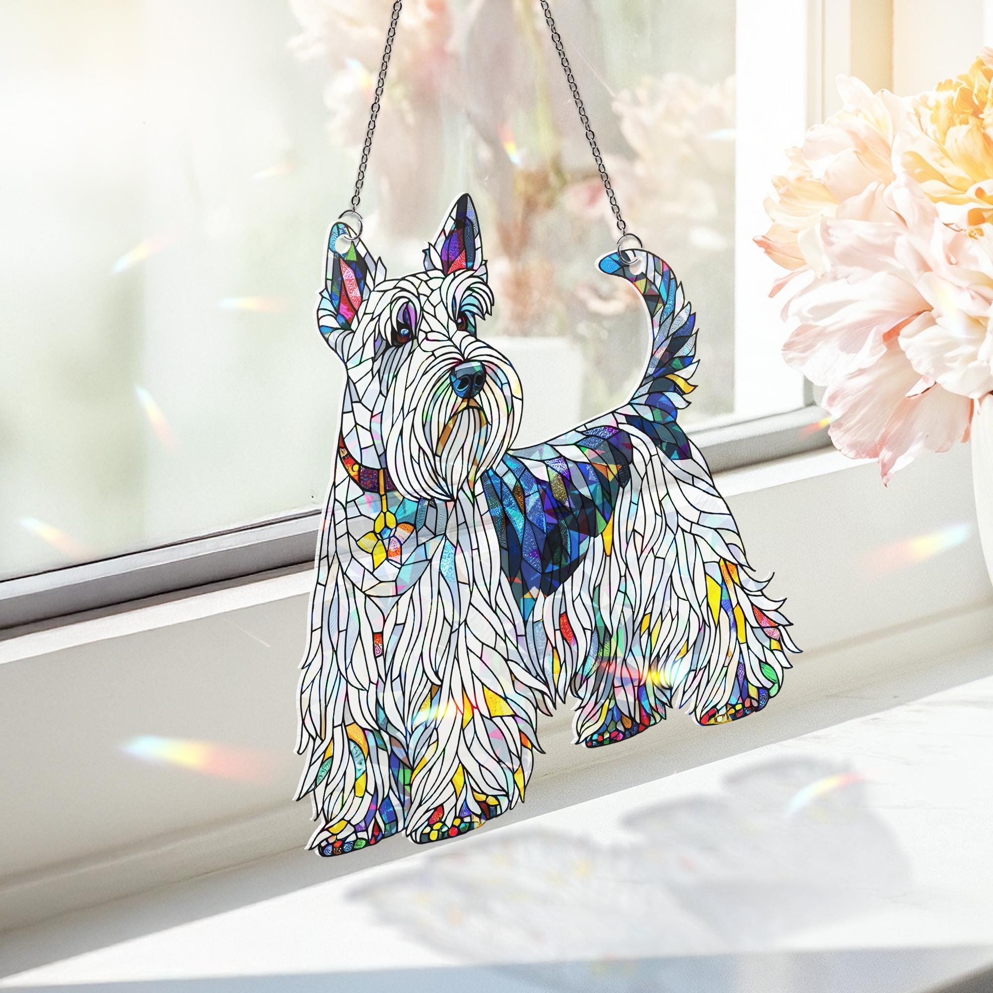 Scottish Terrier Dog Suncatcher, Holographic Acrylic Window Decor, Rainbow Scottie Gift for Dog Lovers, Sunlight Catcher Ornament