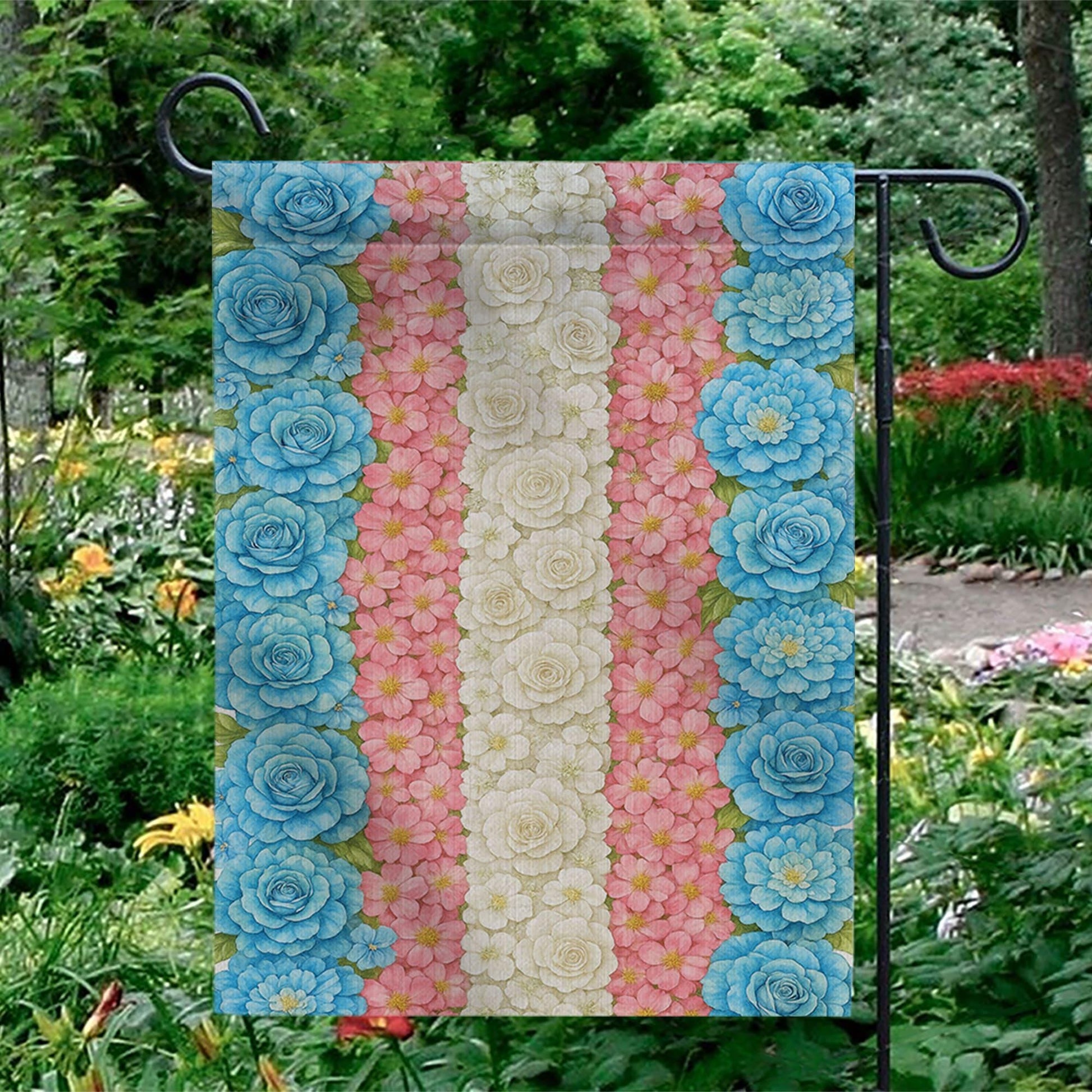 Transgender Pride Garden Flag – Floral Outdoor Decor, LGBT Yard Flag, Pastel Trans Flag Design for Pride Month & Inclusive Landscaping