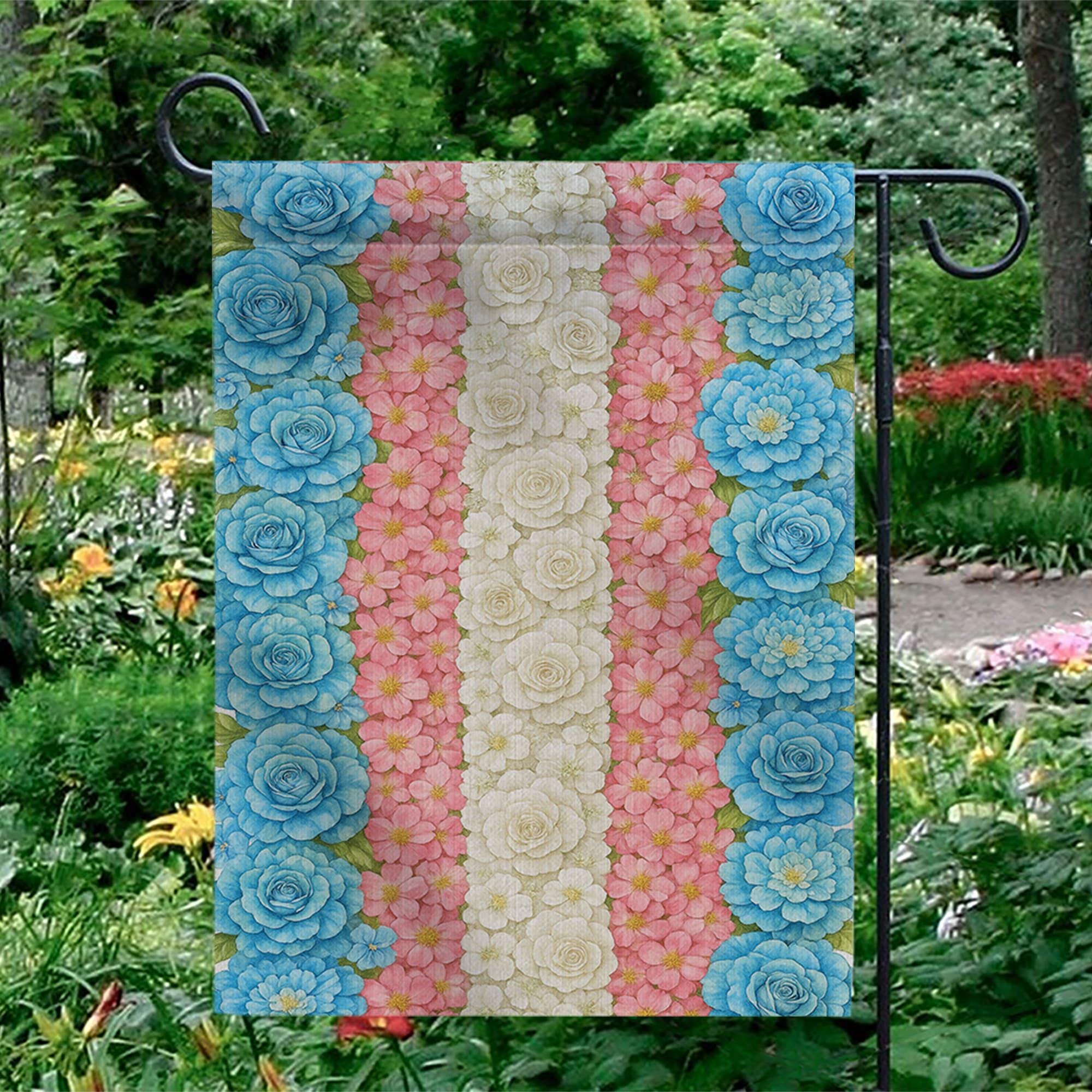 Transgender Pride Garden Flag – Floral Outdoor Decor, LGBT Yard Flag, Pastel Trans Flag Design for Pride Month & Inclusive Landscaping