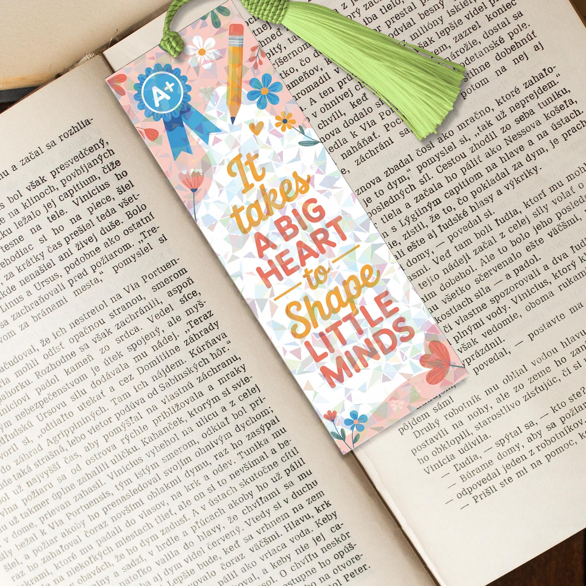 It Takes a Big Heart to Shape Little Minds Hologram Bookmark – Teacher Gift, Appreciation Gift, Back To School Present, Thank You Bookmark
