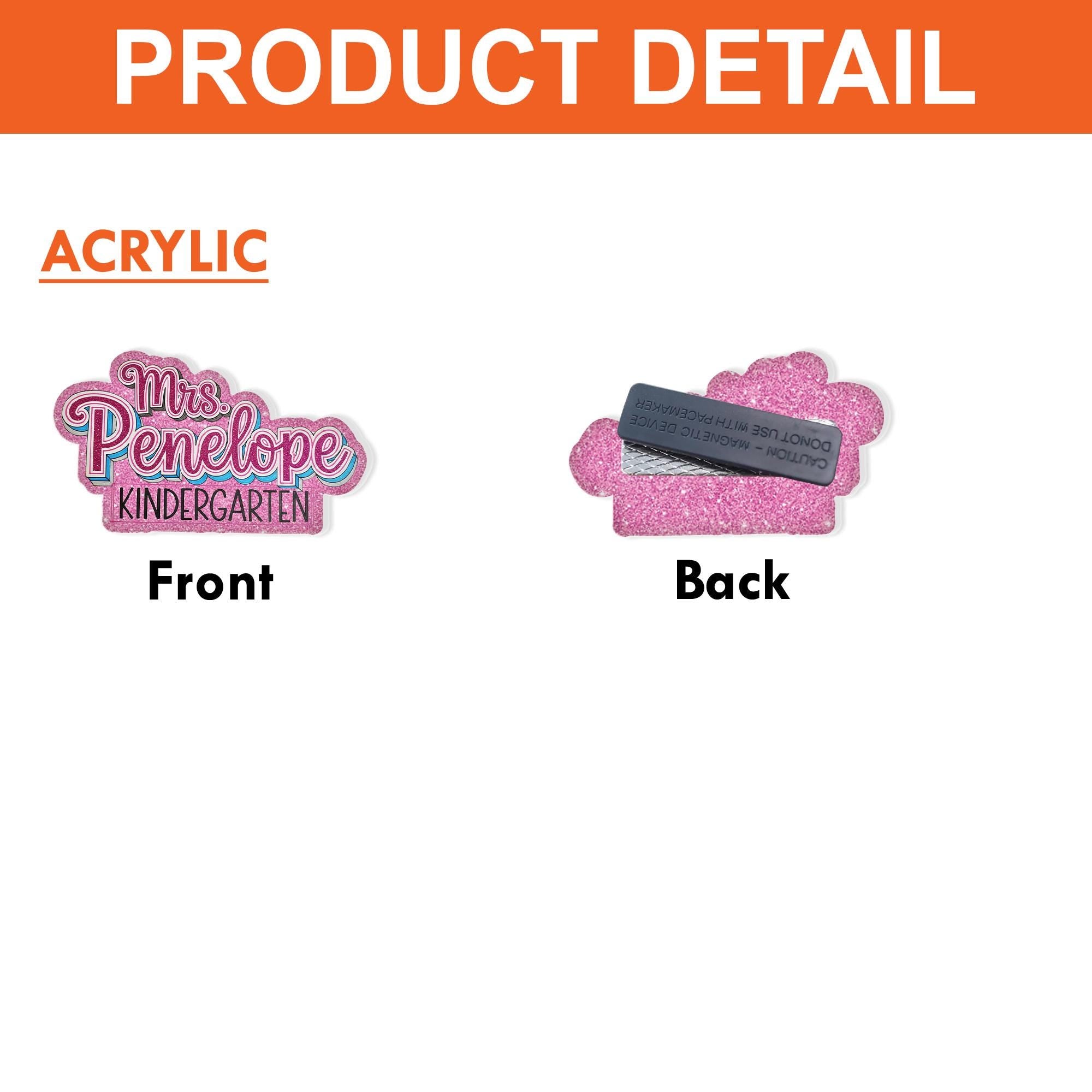 Custom Teacher Name Tag, Glitter Magnetic Badge, Personalized Classroom Name Tag, Kindergarten Teacher Gift, Teacher Gift Tag