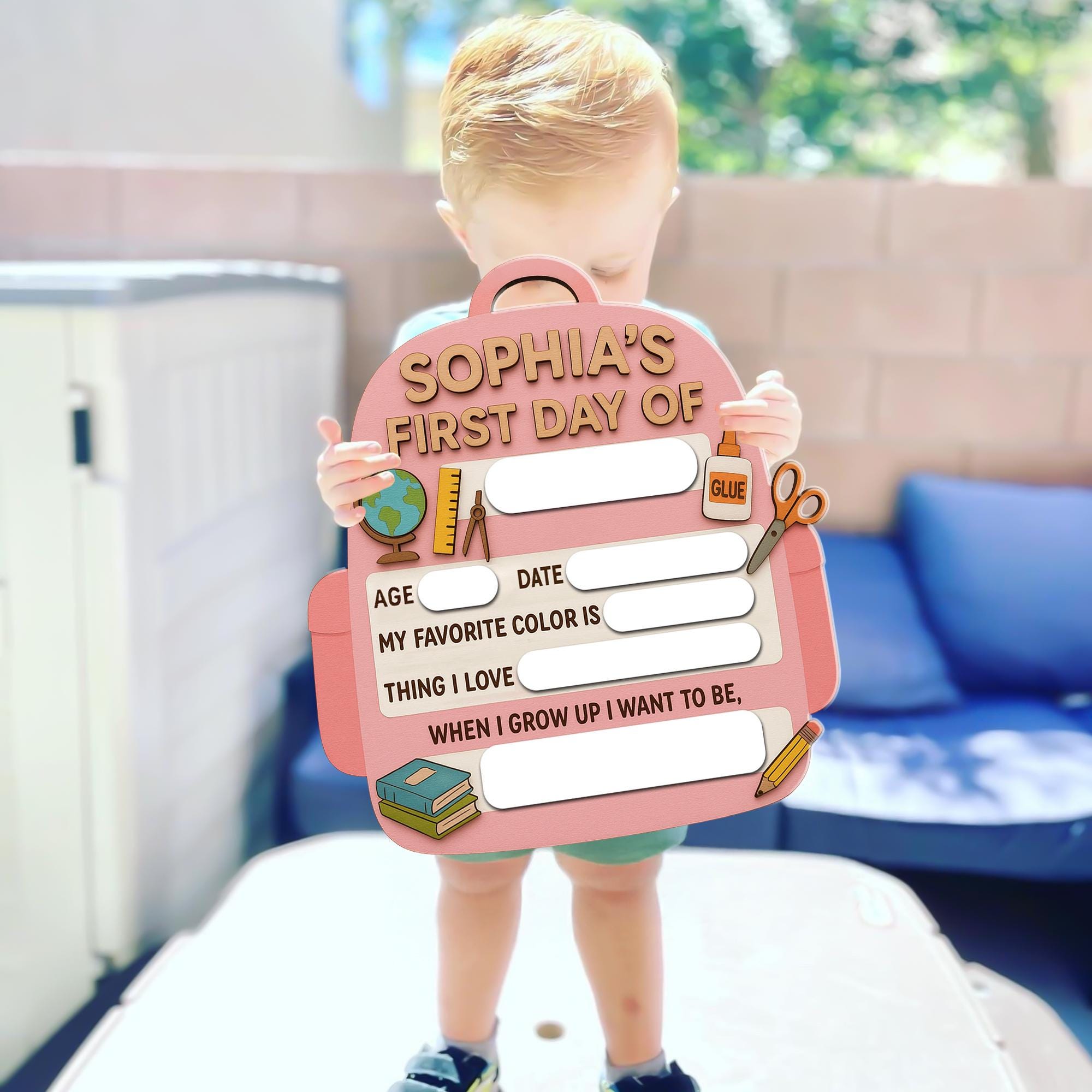 Personalized First Day of School Sign, Reusable Milestone Sign, Backpack Dry Erase Board for Kids, Back to School Photo Prop Keepsake Gift