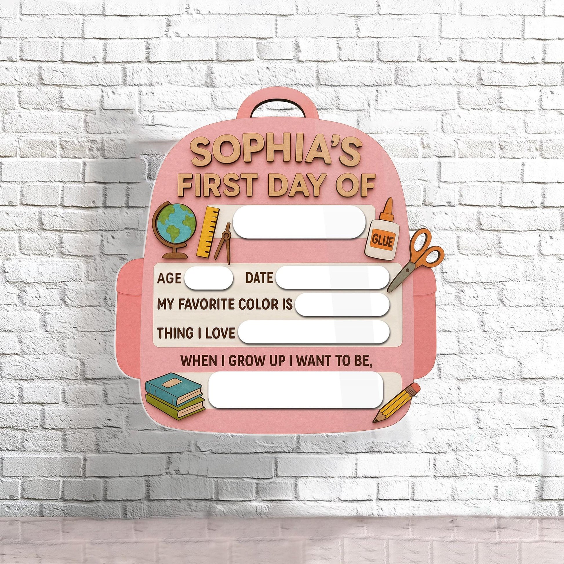 Personalized First Day of School Sign, Reusable Milestone Sign, Backpack Dry Erase Board for Kids, Back to School Photo Prop Keepsake Gift