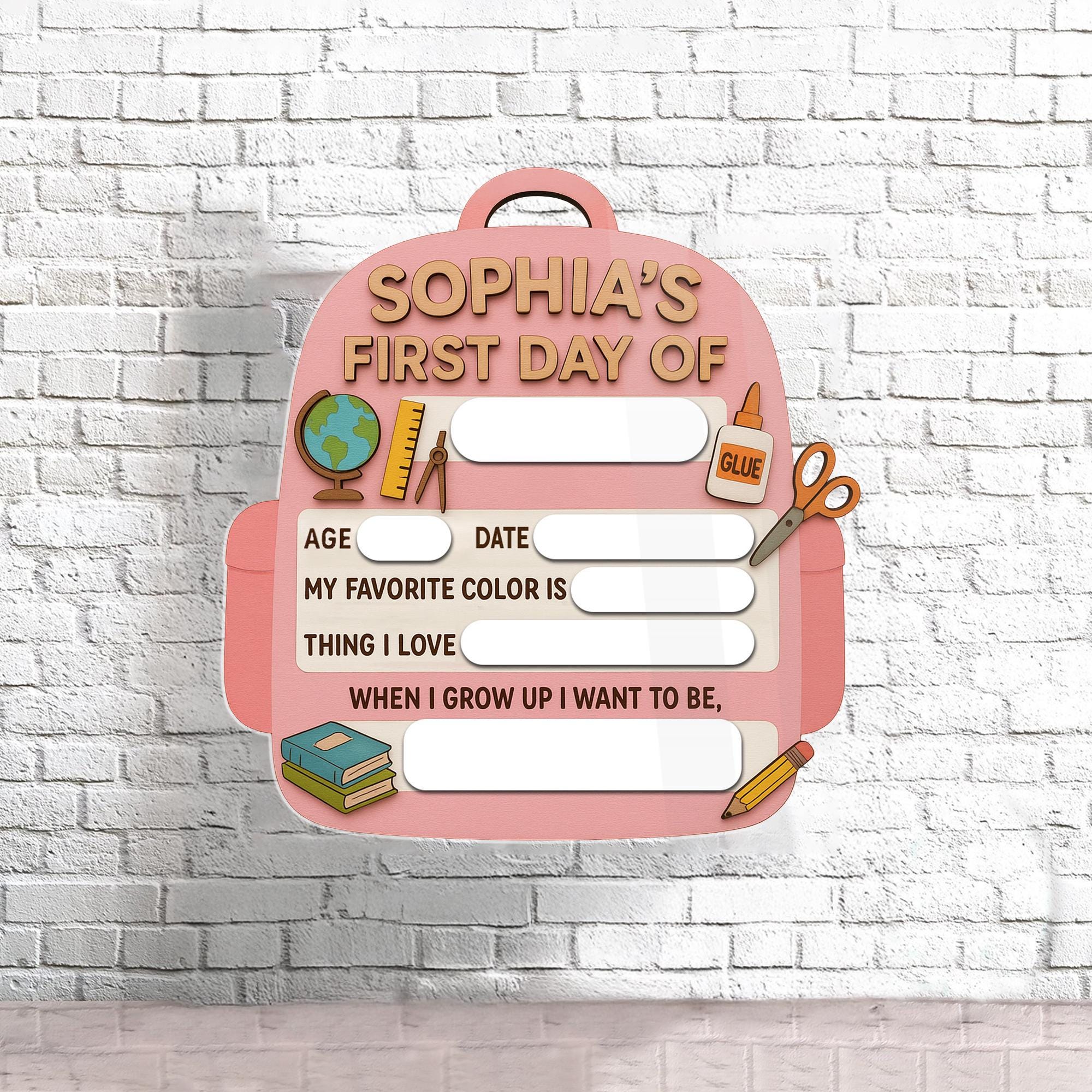 Personalized First Day of School Sign, Reusable Milestone Sign, Backpack Dry Erase Board for Kids, Back to School Photo Prop Keepsake Gift
