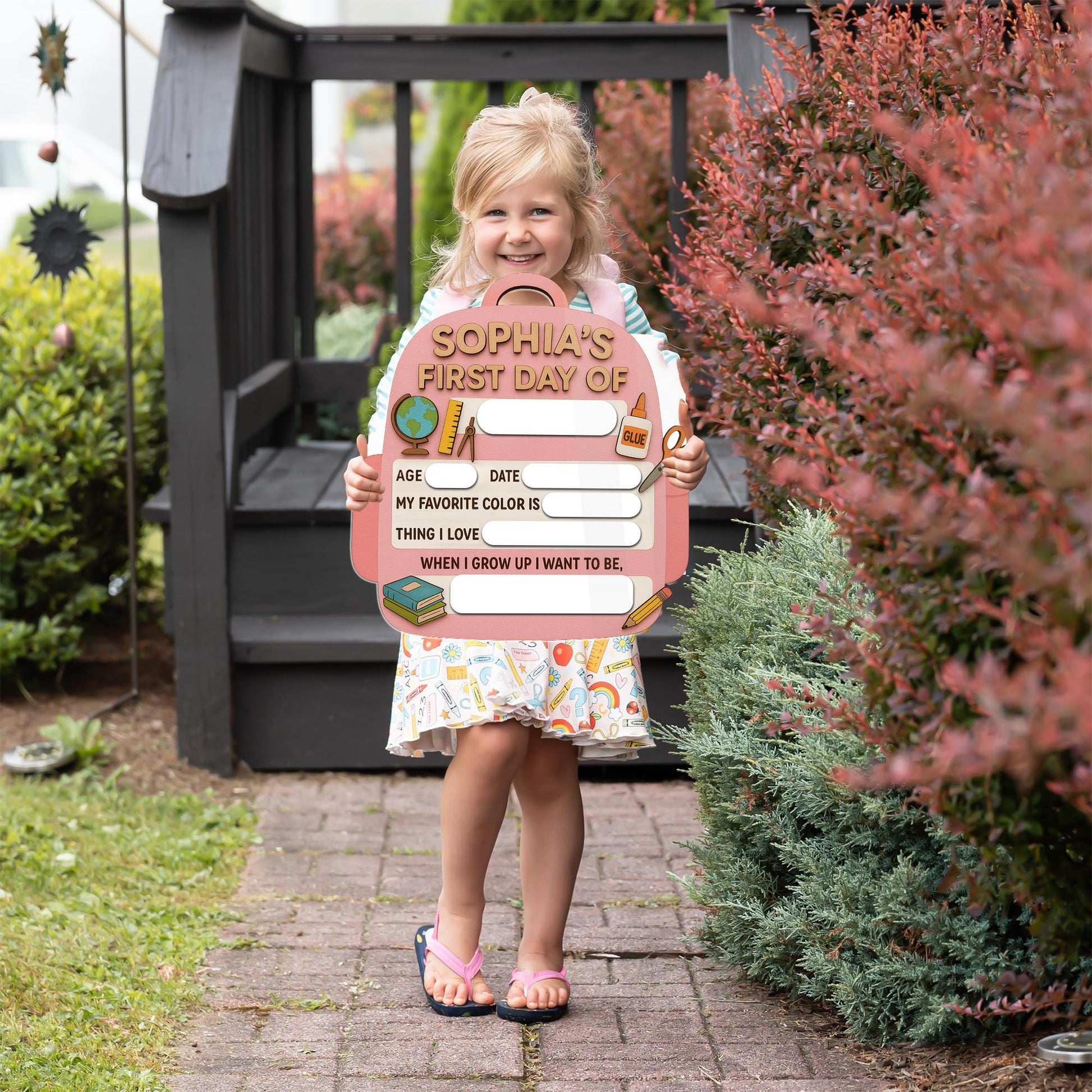 Personalized First Day of School Sign, Reusable Milestone Sign, Backpack Dry Erase Board for Kids, Back to School Photo Prop Keepsake Gift