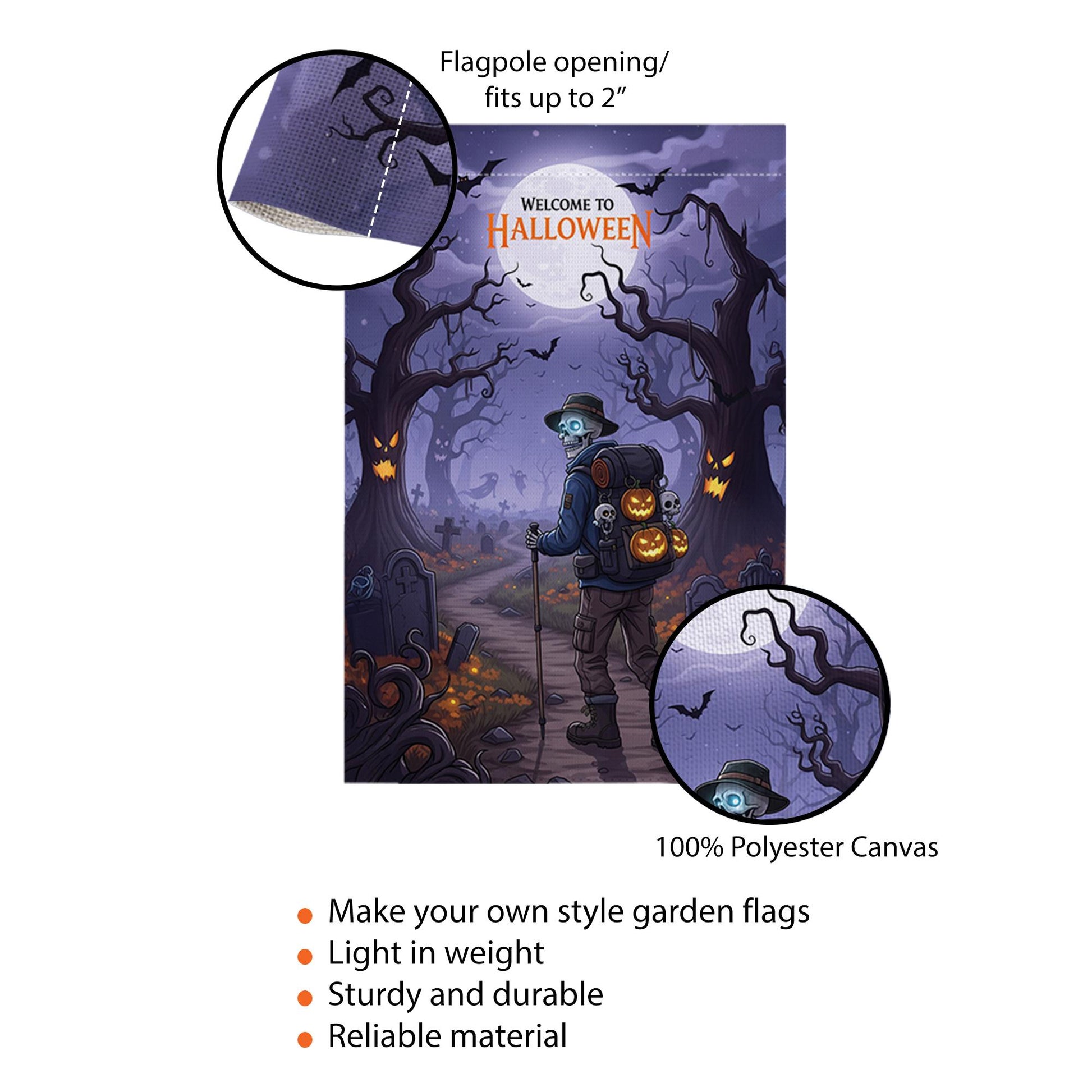 Halloween Garden Flag – Skeleton Pumpkin Graveyard Decor, Spooky Yard Banner, Fall Outdoor Decoration, Welcome to Halloween Sign