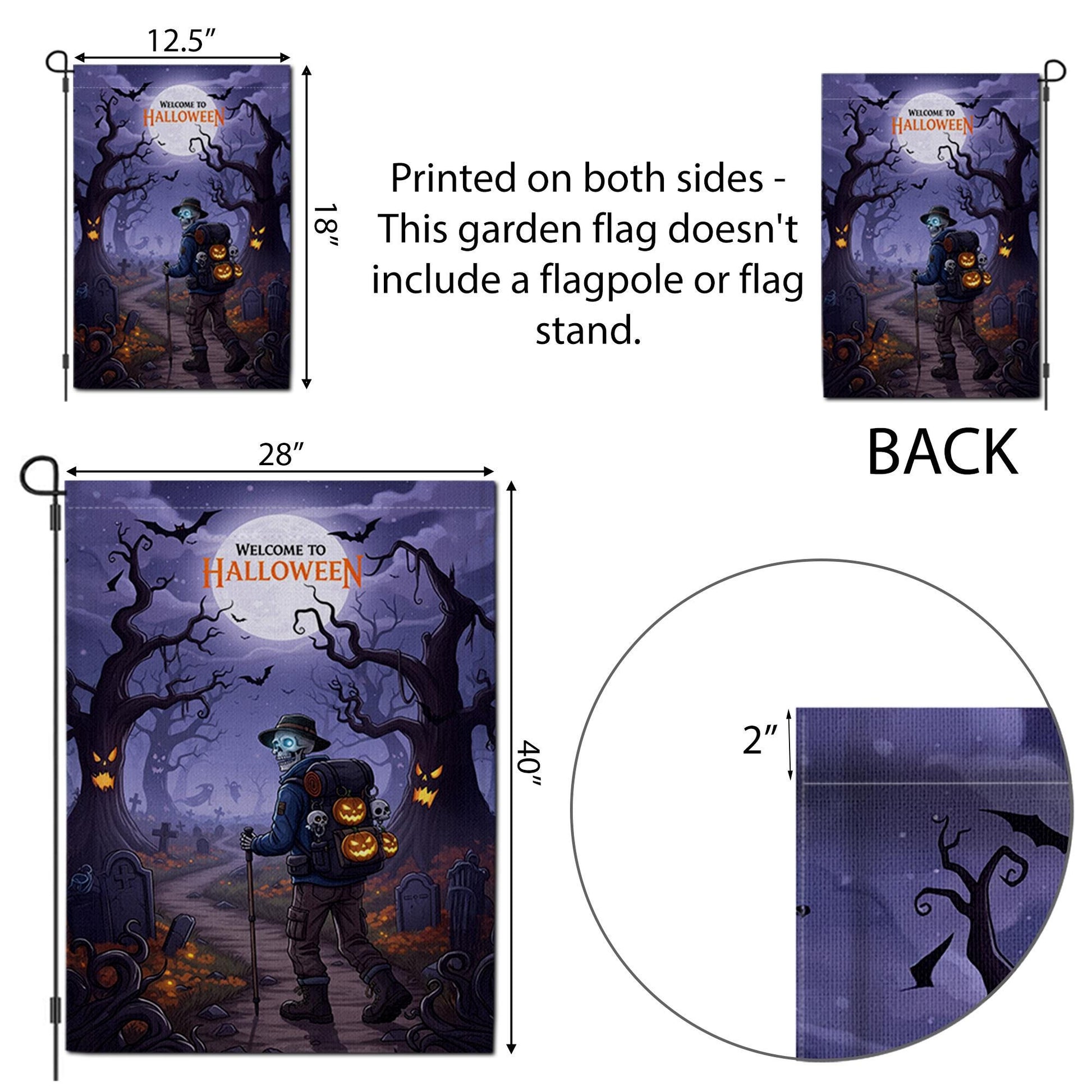 Halloween Garden Flag – Skeleton Pumpkin Graveyard Decor, Spooky Yard Banner, Fall Outdoor Decoration, Welcome to Halloween Sign