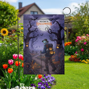 Halloween Garden Flag – Skeleton Pumpkin Graveyard Decor, Spooky Yard Banner, Fall Outdoor Decoration, Welcome to Halloween Sign