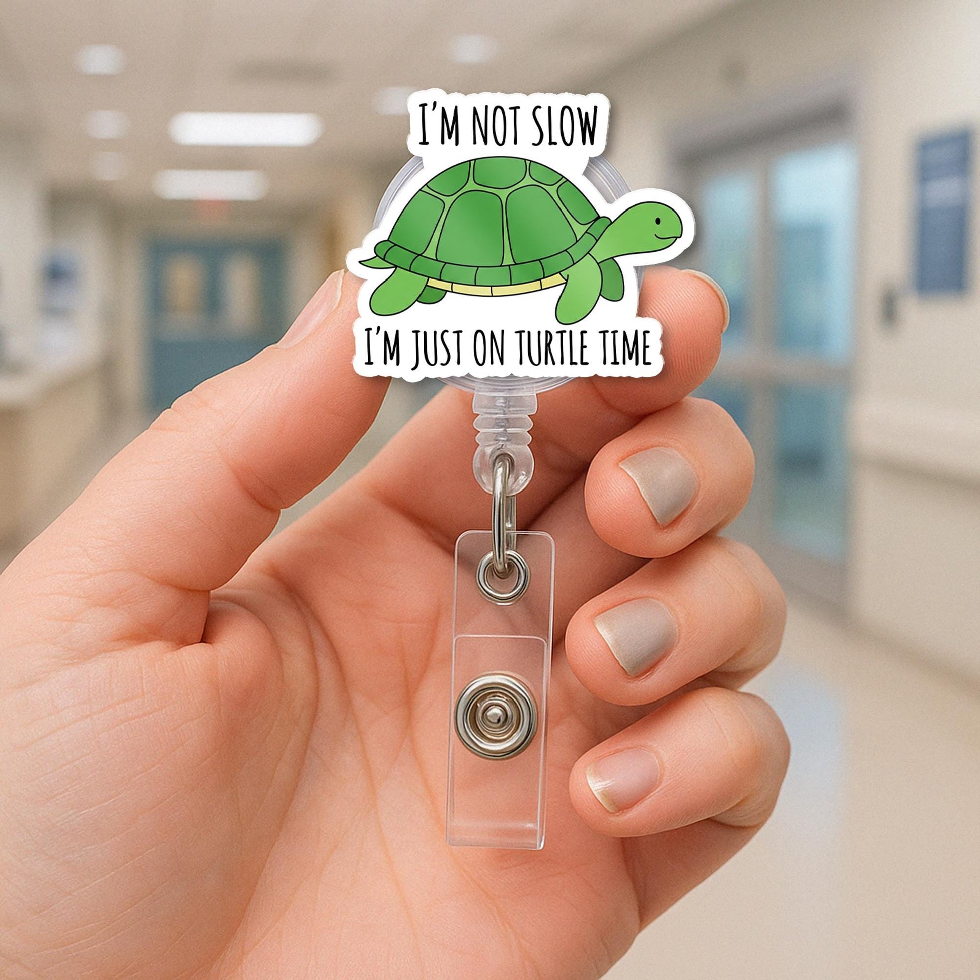 Turtle Badge Reel, I'm Not Slow I'm on Turtle Time, Funny ID Clip, Cute Work Lanyard, Animal Badge Holder, Slow and Steady Humor