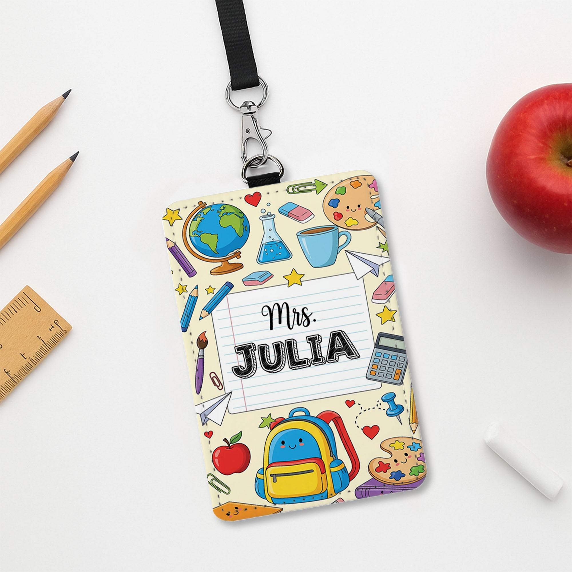 Personalized Teacher Badge Holder, Custom Name Lanyard for Teachers, Cute Back to School Gift for Educator, ID Card Holder with Clip