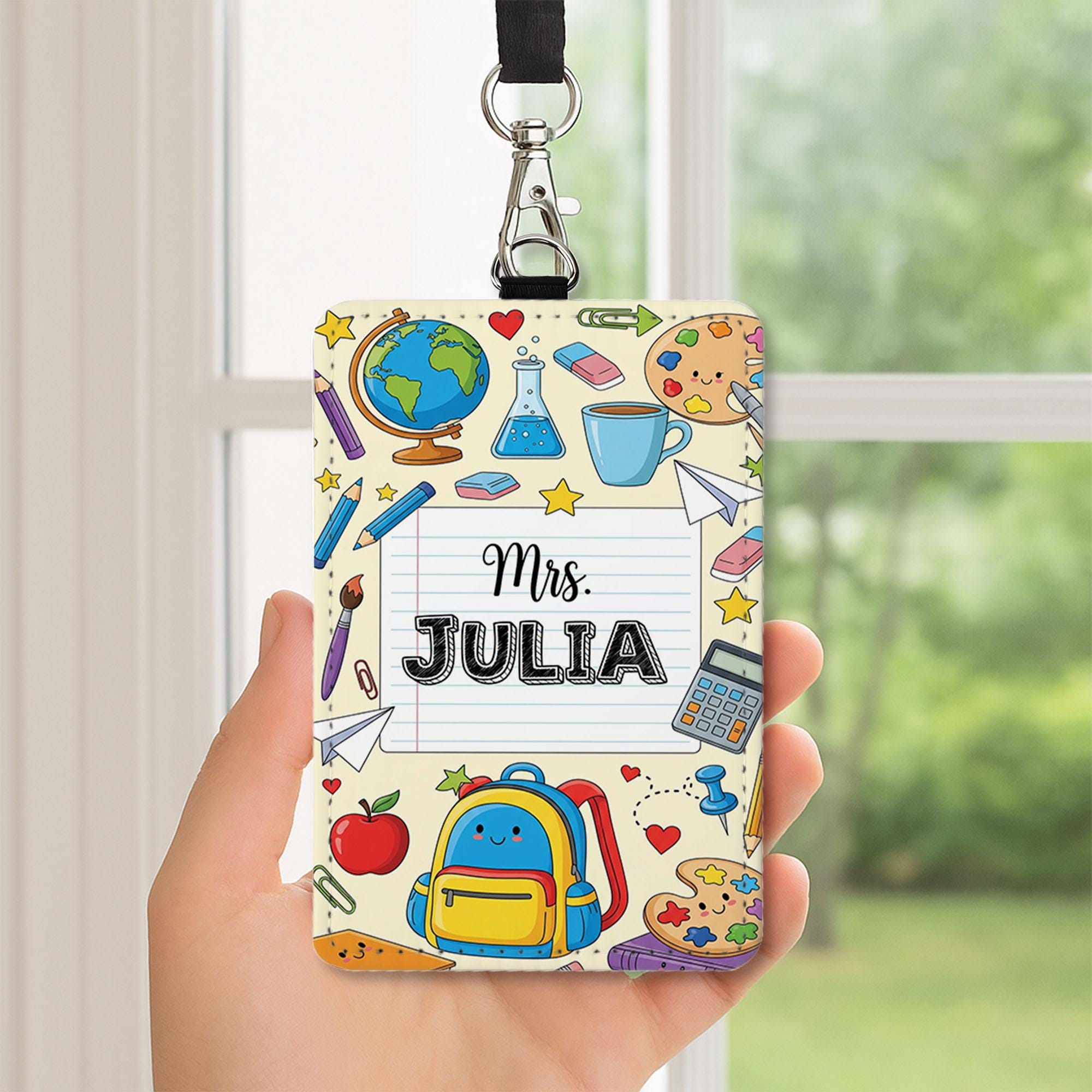 Personalized Teacher Badge Holder, Custom Name Lanyard for Teachers, Cute Back to School Gift for Educator, ID Card Holder with Clip