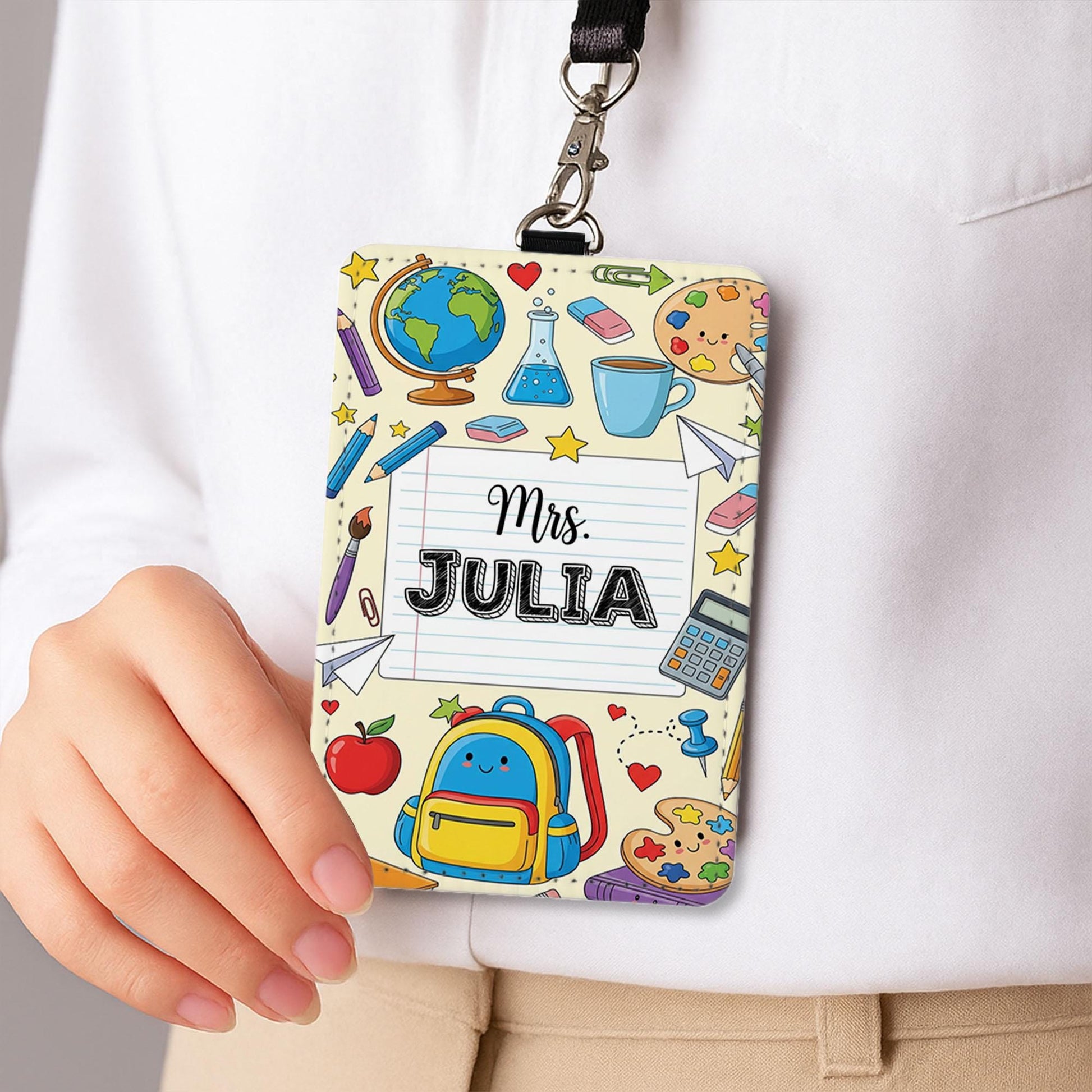 Personalized Teacher Badge Holder, Custom Name Lanyard for Teachers, Cute Back to School Gift for Educator, ID Card Holder with Clip